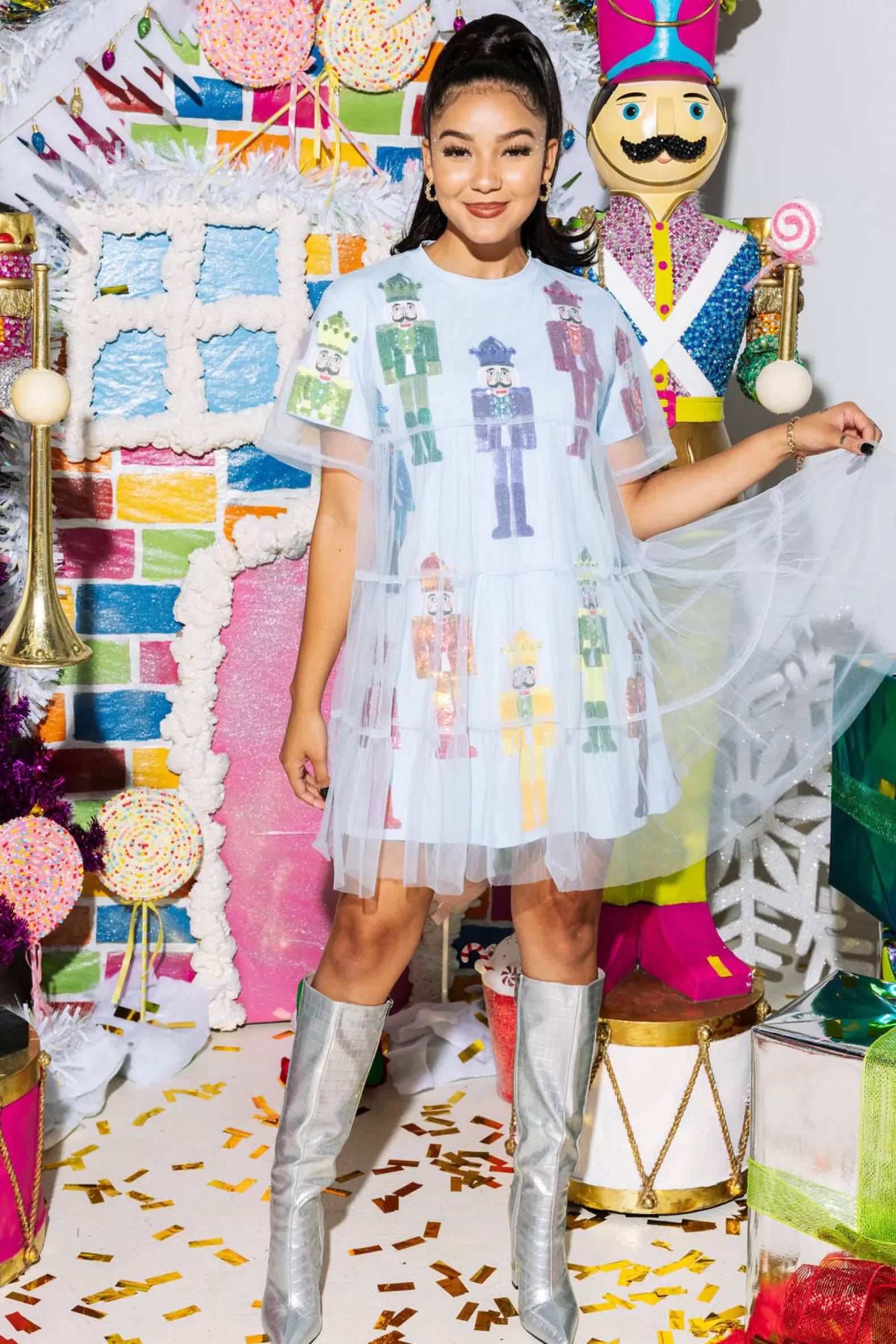 Queen of Sparkles Dresses<& Rainbow Nutcracker Tulle Overlay Tee Dress Light Blue