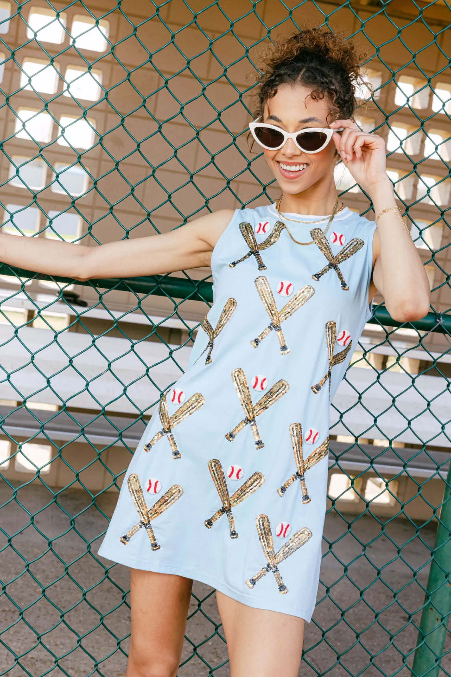 Queen of Sparkles Dresses<Scattered Baseball Bat Tank Dress Light Blue
