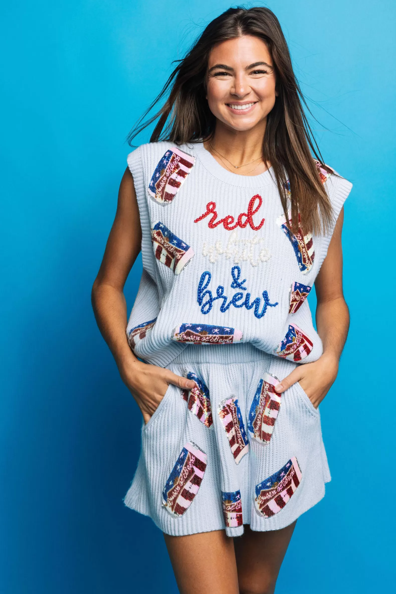 Queen of Sparkles Skirts | Sets<Light Scattered Beer Sweater Skirt Blue