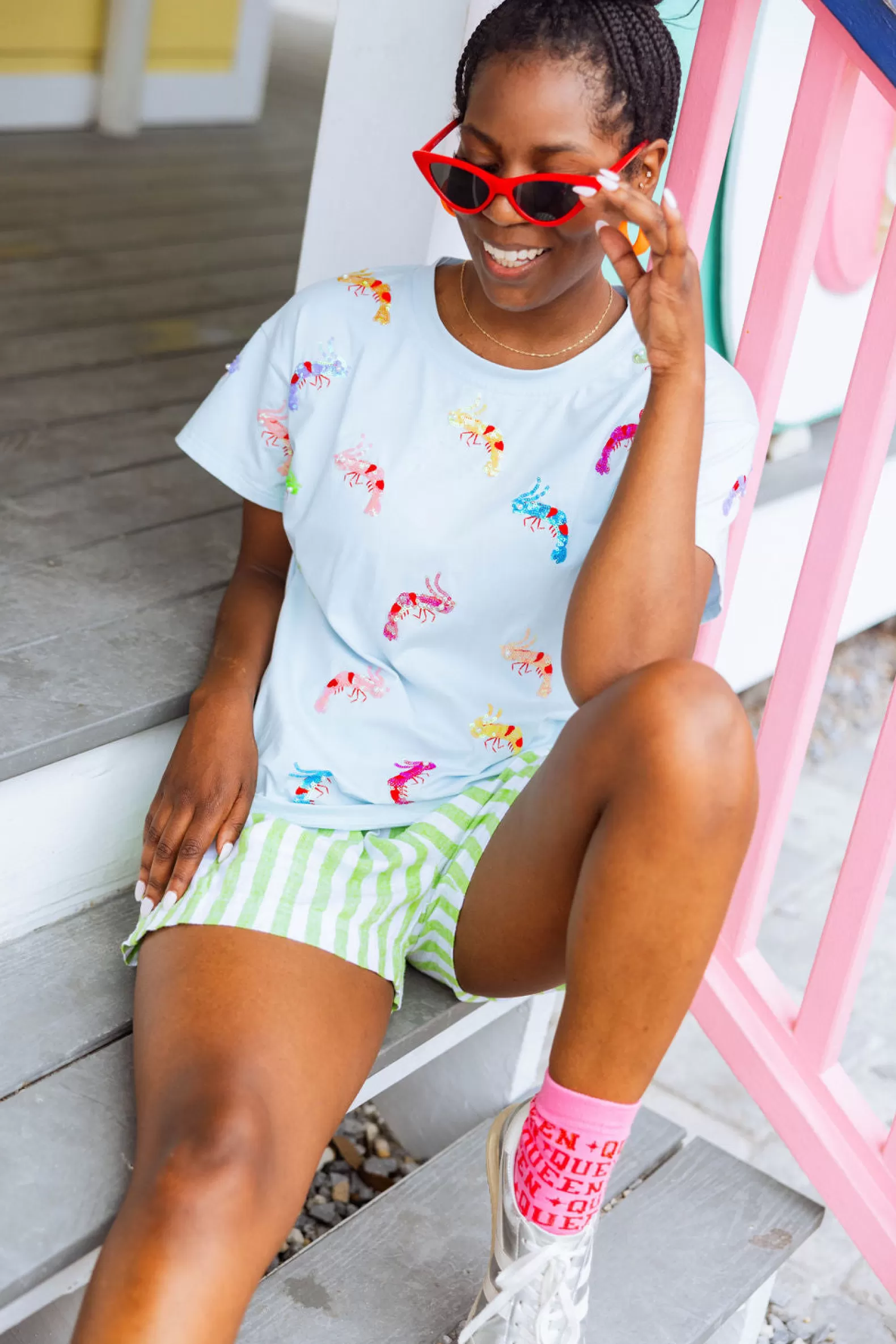 Queen of Sparkles Tees<Scattered Shrimp Tee Light Blue