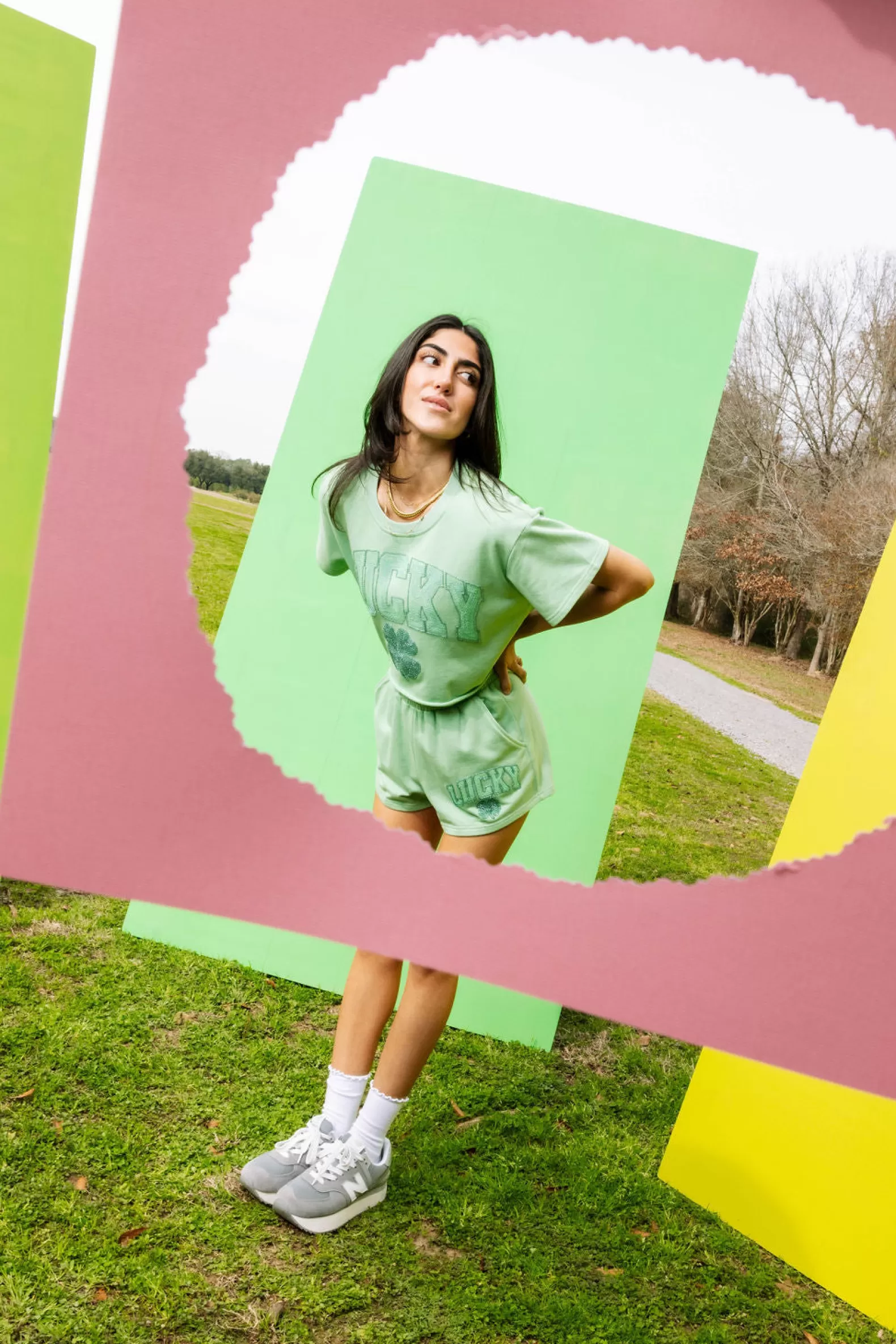 Queen of Sparkles Tops | Sets<'Lucky' Short Sleeve Top Light Green