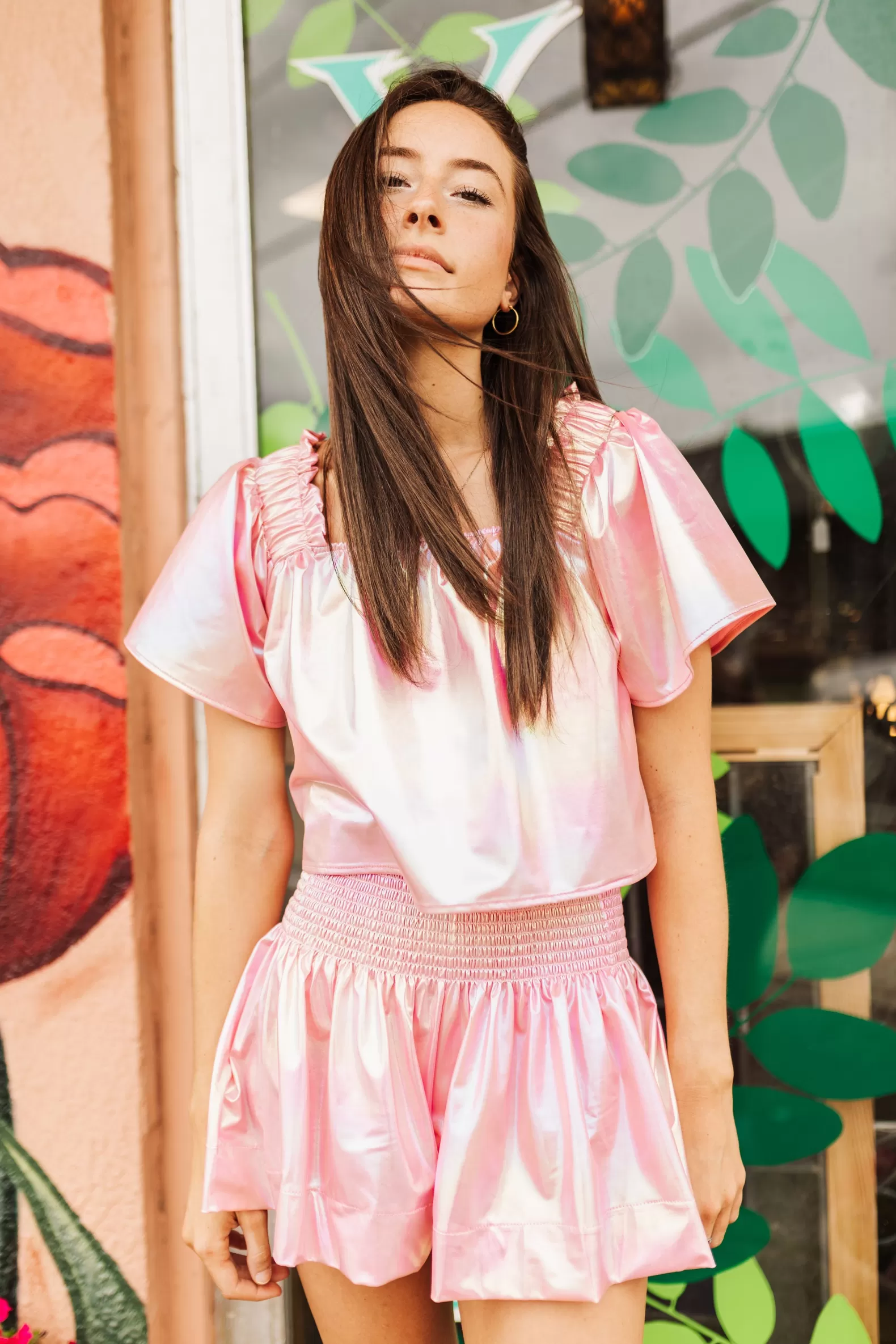 Queen of Sparkles Tops<Light Pink Iridescent Flutter Top