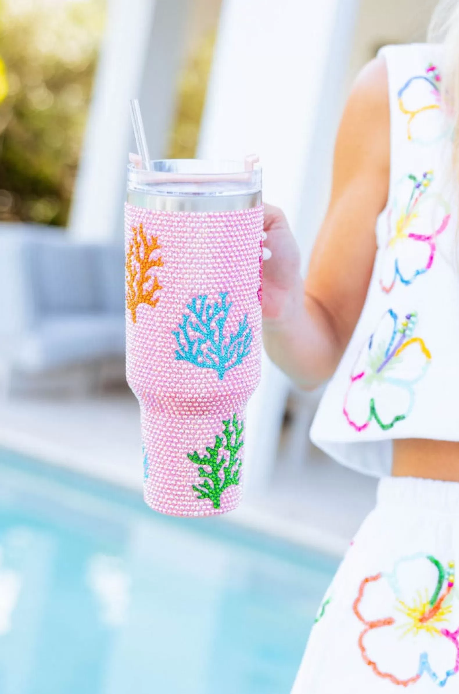 Queen of Sparkles Accessories<Light Multi Coral Rhinestone Tumbler Pink