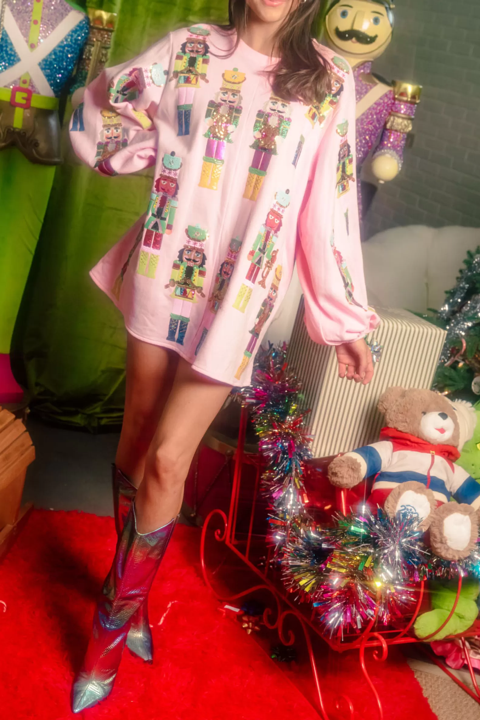 Queen of Sparkles Dresses<Nutcracker Band Balloon Sleeve Sweatshirt Dress Light Pink