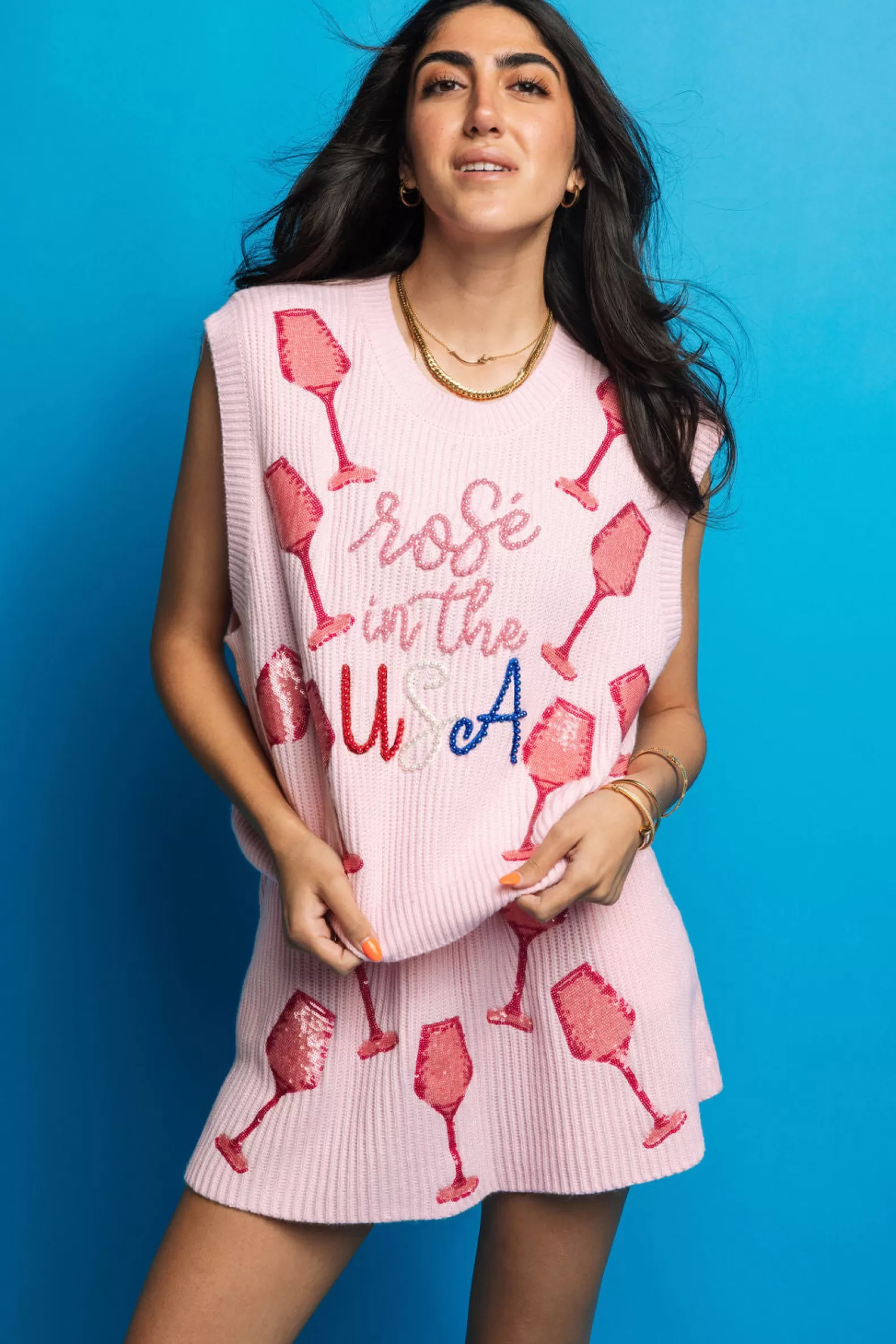 Queen of Sparkles Sweaters | Sets<Light Rose In The USA Sweater Vest Pink