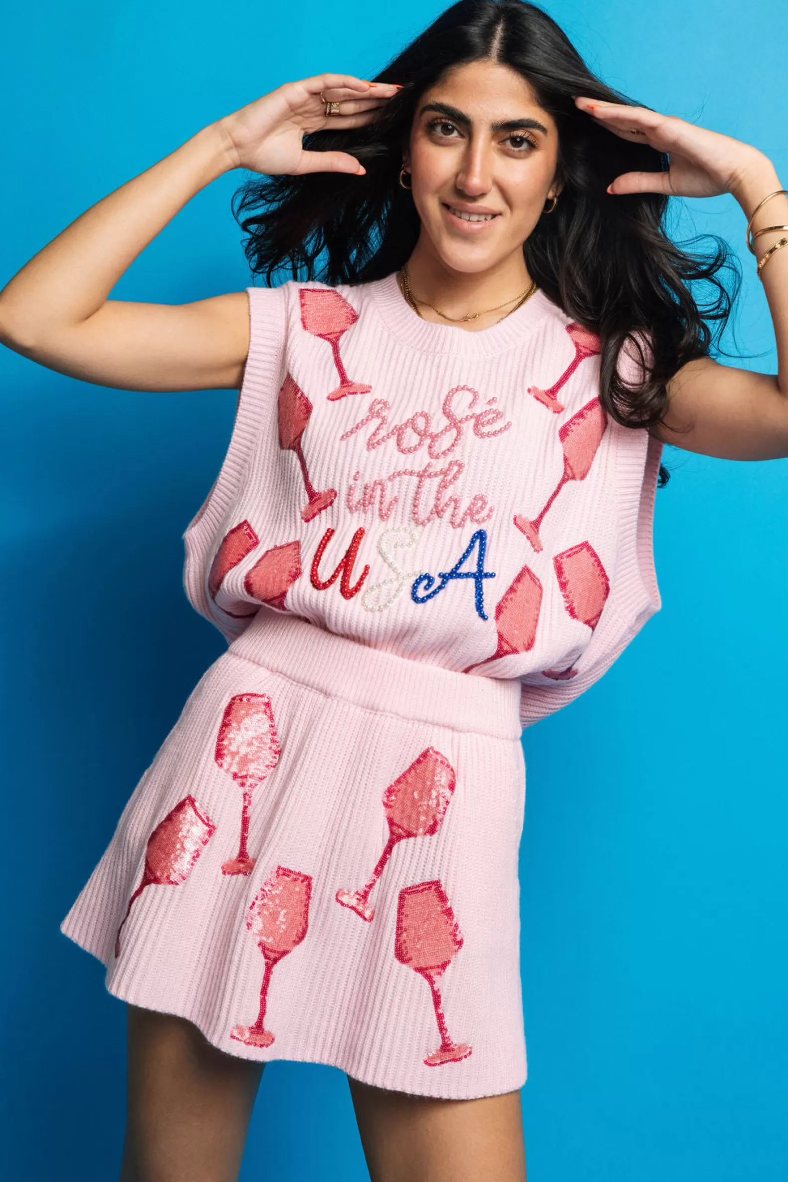 Queen of Sparkles Sweaters | Sets<Light Rose In The USA Sweater Vest Pink