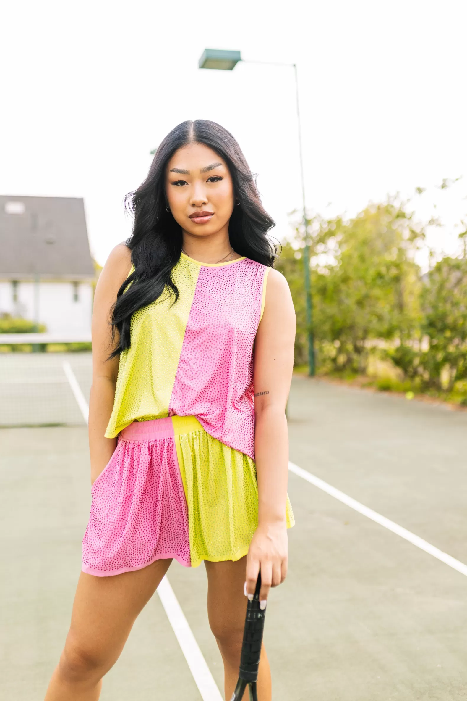 Queen of Sparkles Tops<Lime & Bubblegum Active Rhinestone Tank