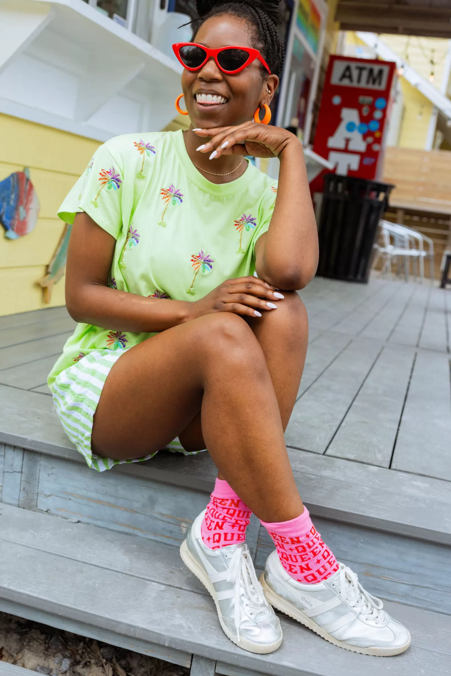 Queen of Sparkles Tees<Beaded Mini Palm Tree Tee Lime Green