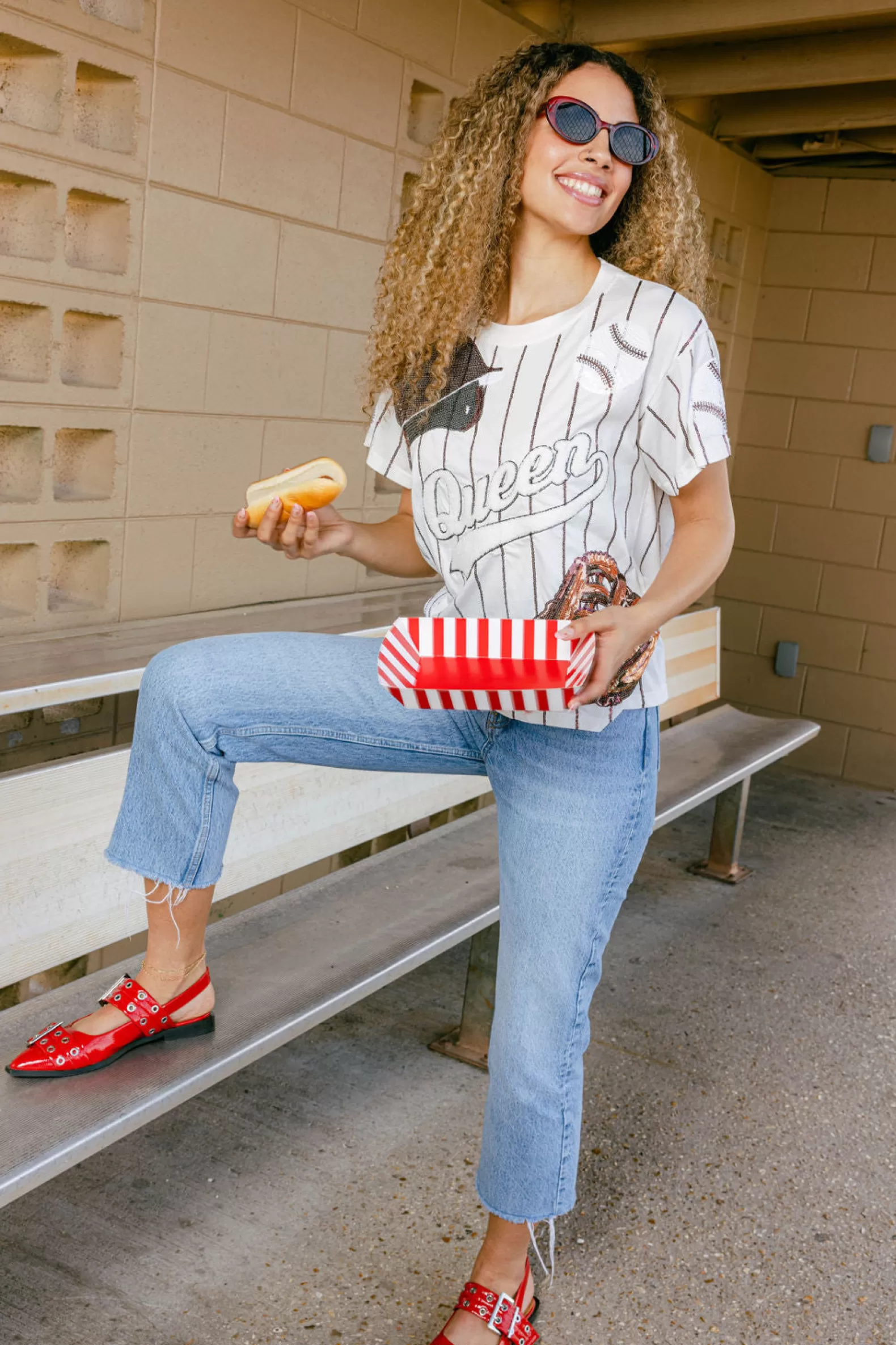 Queen of Sparkles Tees<Maroon Batter Up Tee White