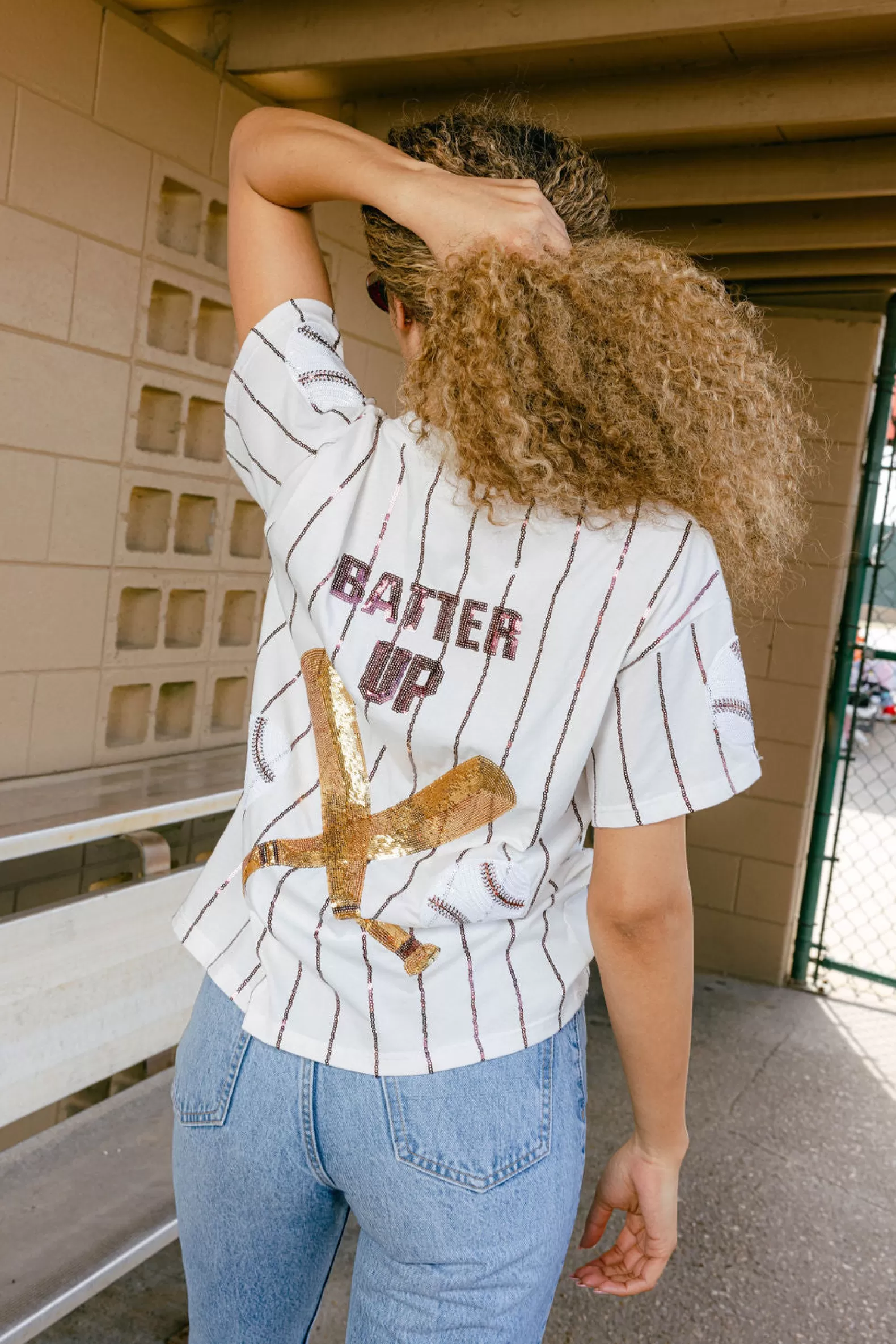 Queen of Sparkles Tees<Maroon Batter Up Tee White