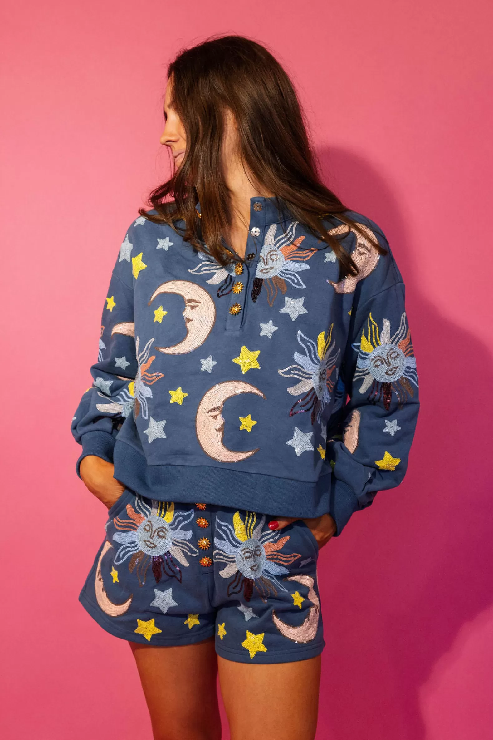 Queen of Sparkles Sets | Sweatshirts<Stars & Moon Henley Sweatshirt Midnight Blue