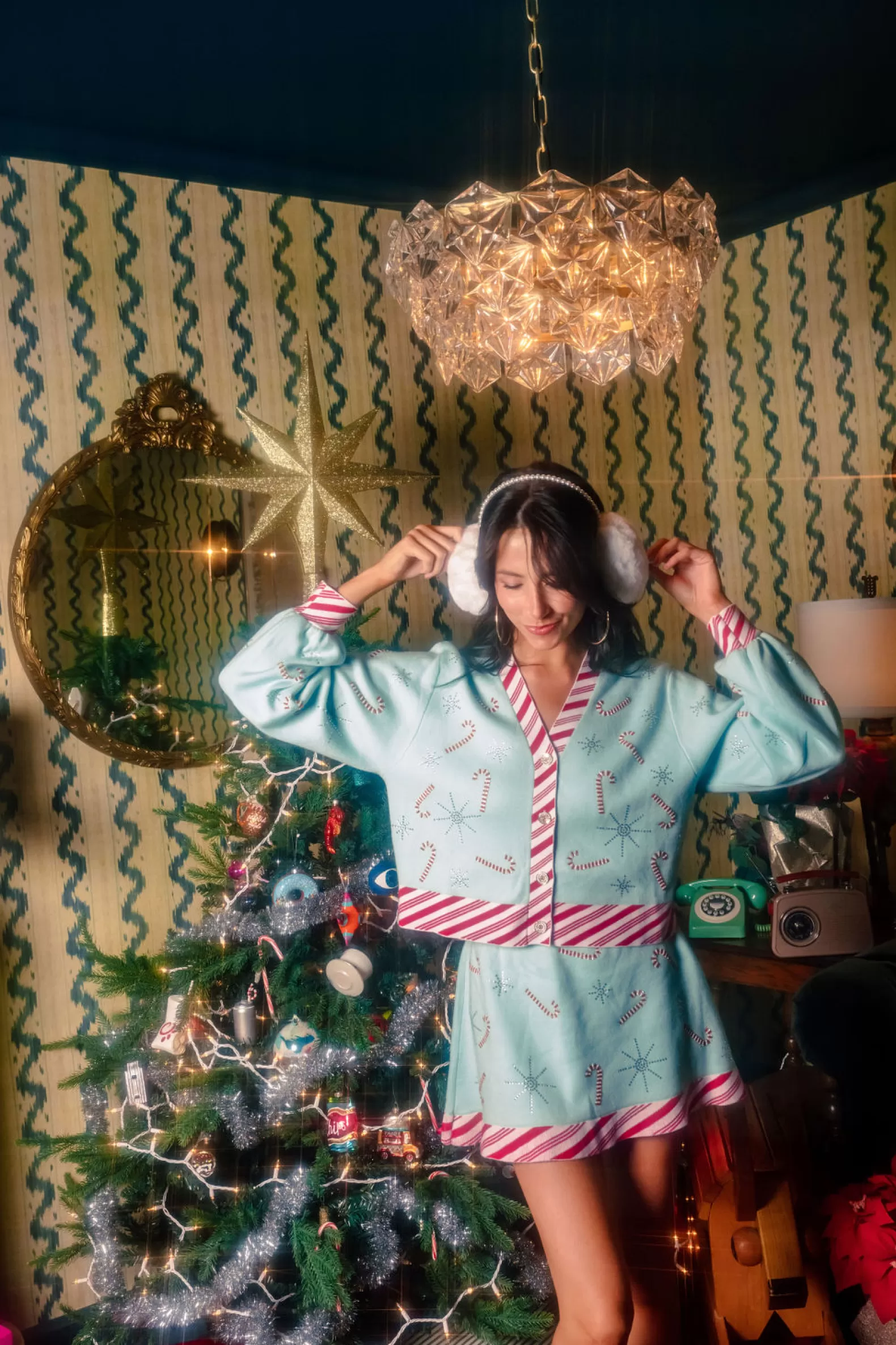 Queen of Sparkles Sets | Skirts<Pepper Stripe Trim Candy Cane Skirt Mint