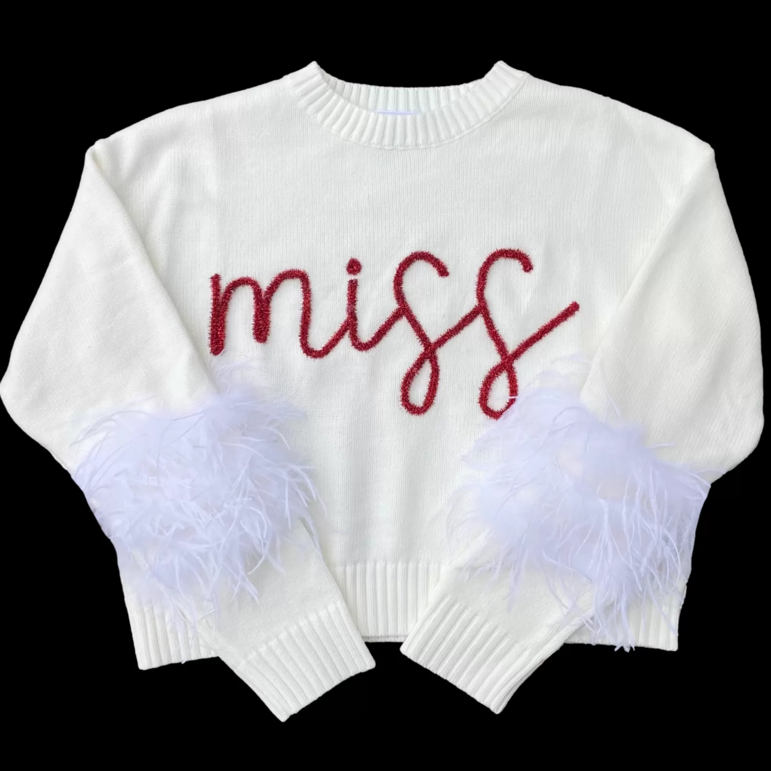 Queen of Sparkles Sweaters<“Miss” Feather Sleeve Sweater