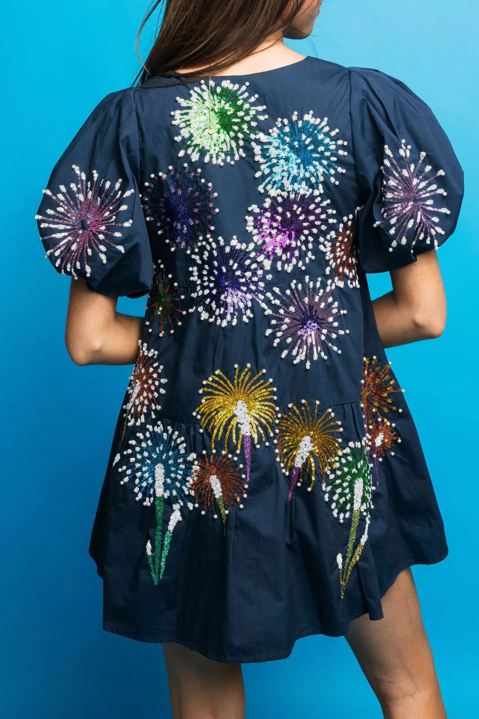 Queen of Sparkles Dresses<Navy Baby You're a Firework Back Dress