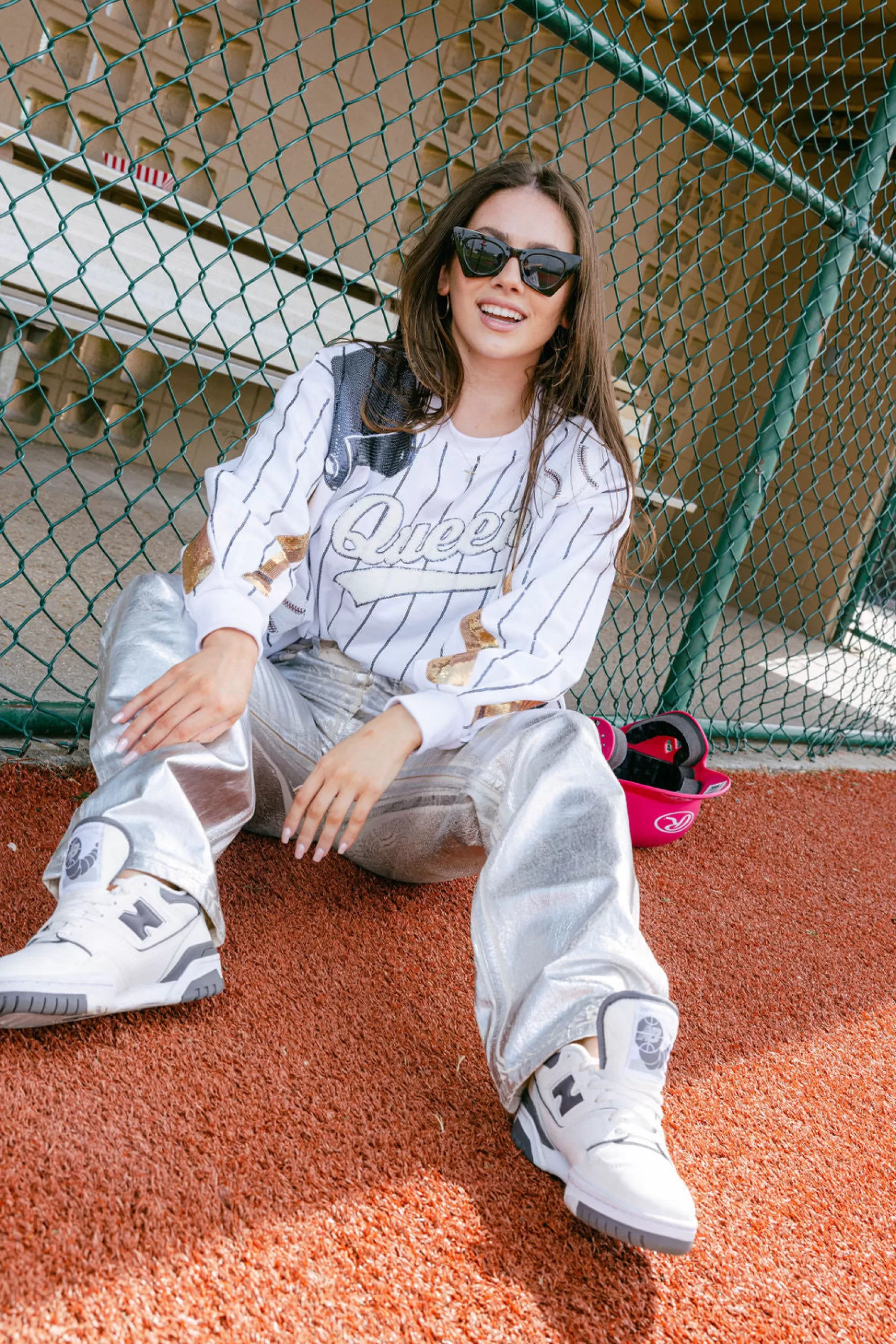 Queen of Sparkles Sweatshirts<Navy Batter Up Queen Sweatshirt White