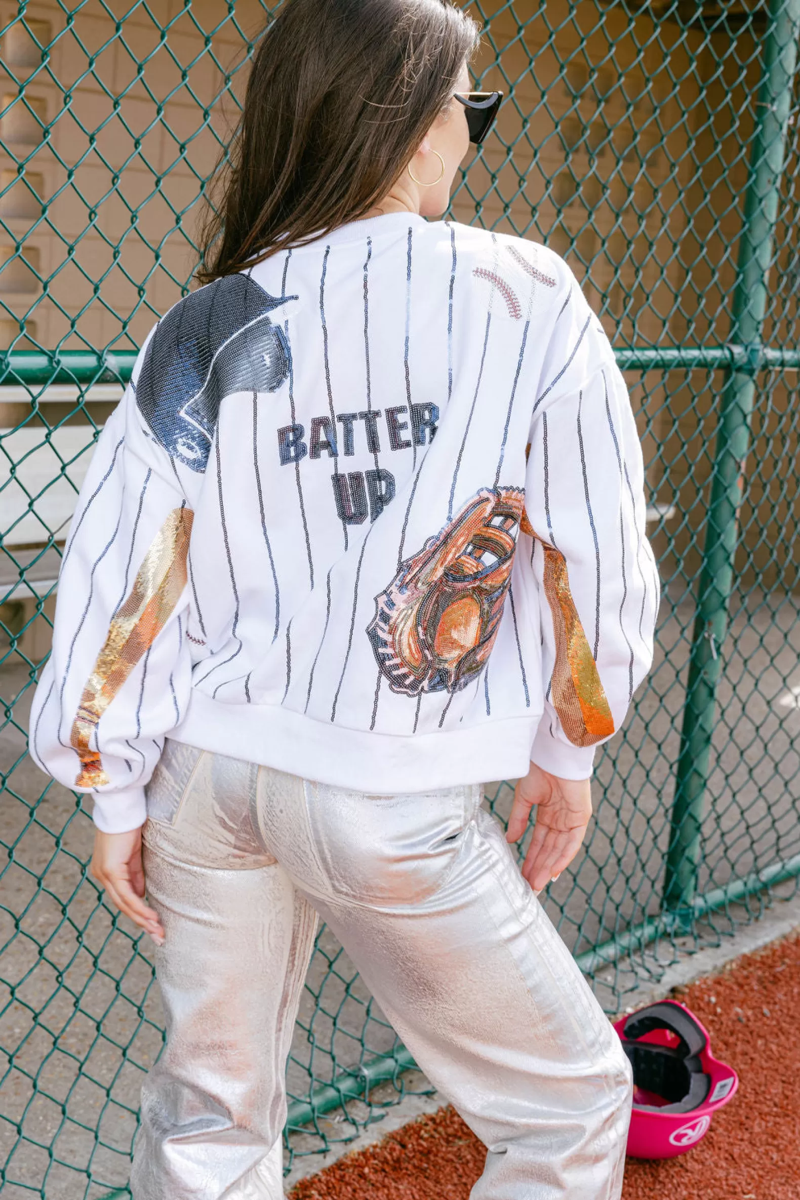 Queen of Sparkles Sweatshirts<Navy Batter Up Queen Sweatshirt White