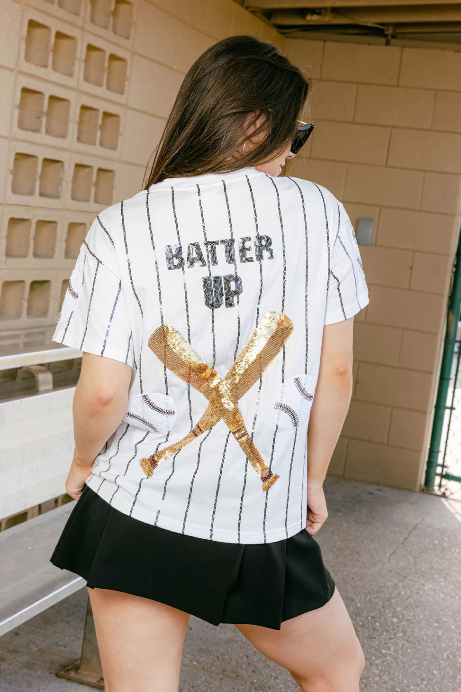 Queen of Sparkles Tees<Navy Batter Up Tee White