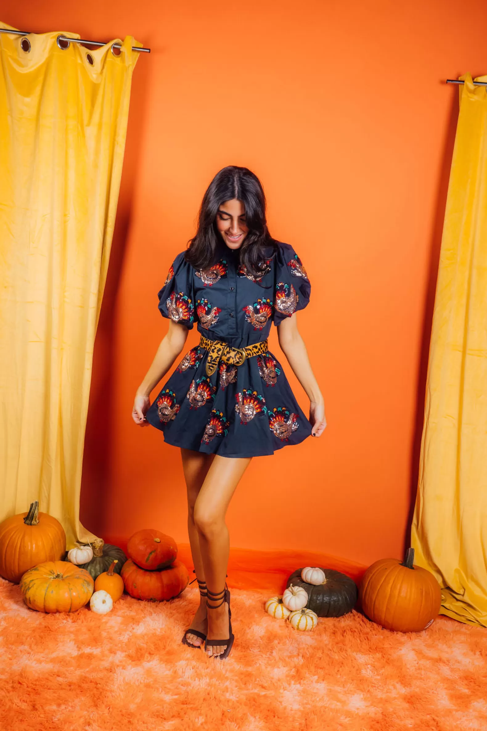 Queen of Sparkles Dresses<Beaded Turkey All Over Cotton Dress Navy