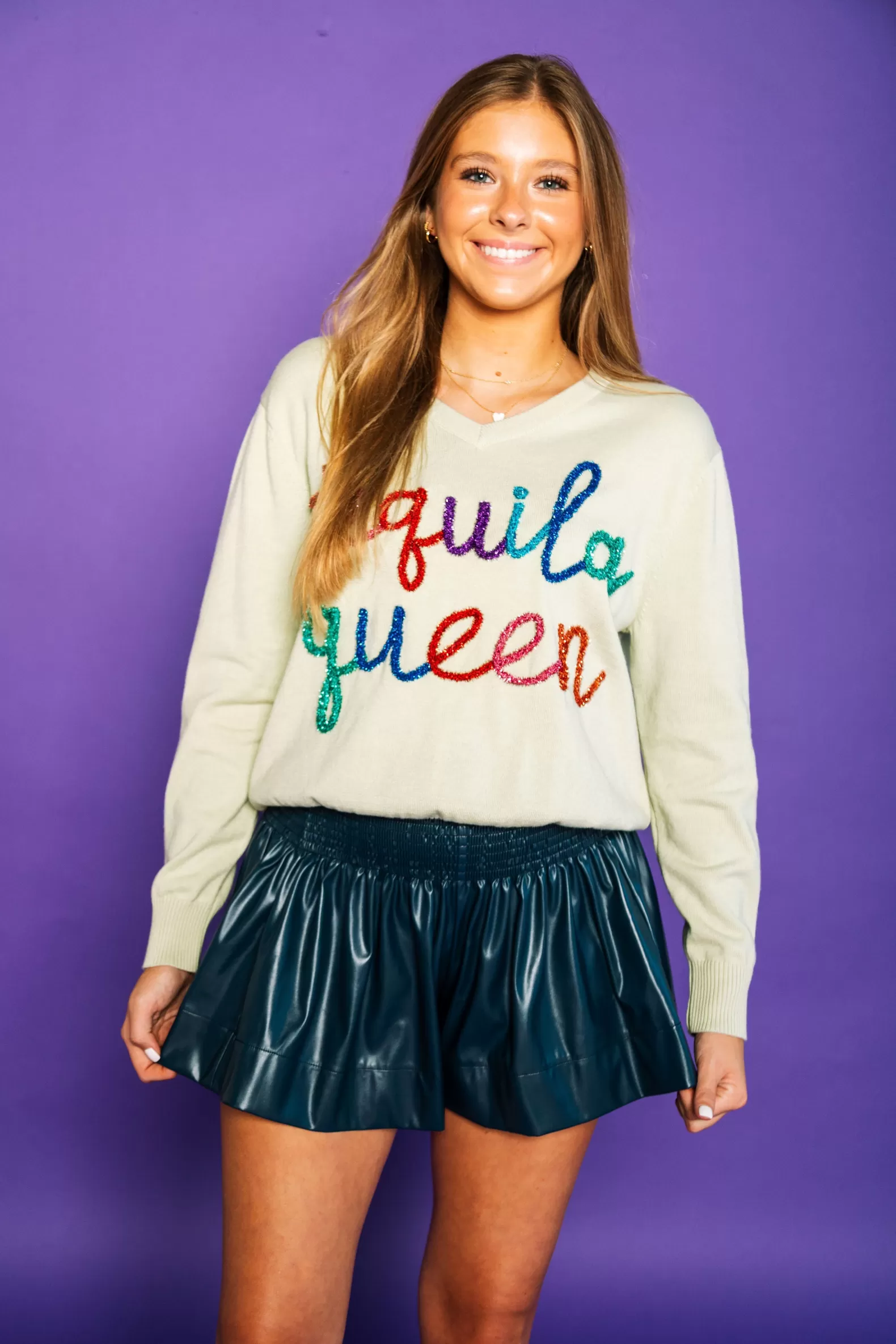 Queen of Sparkles Shorts<Navy Leather Swing Shorts
