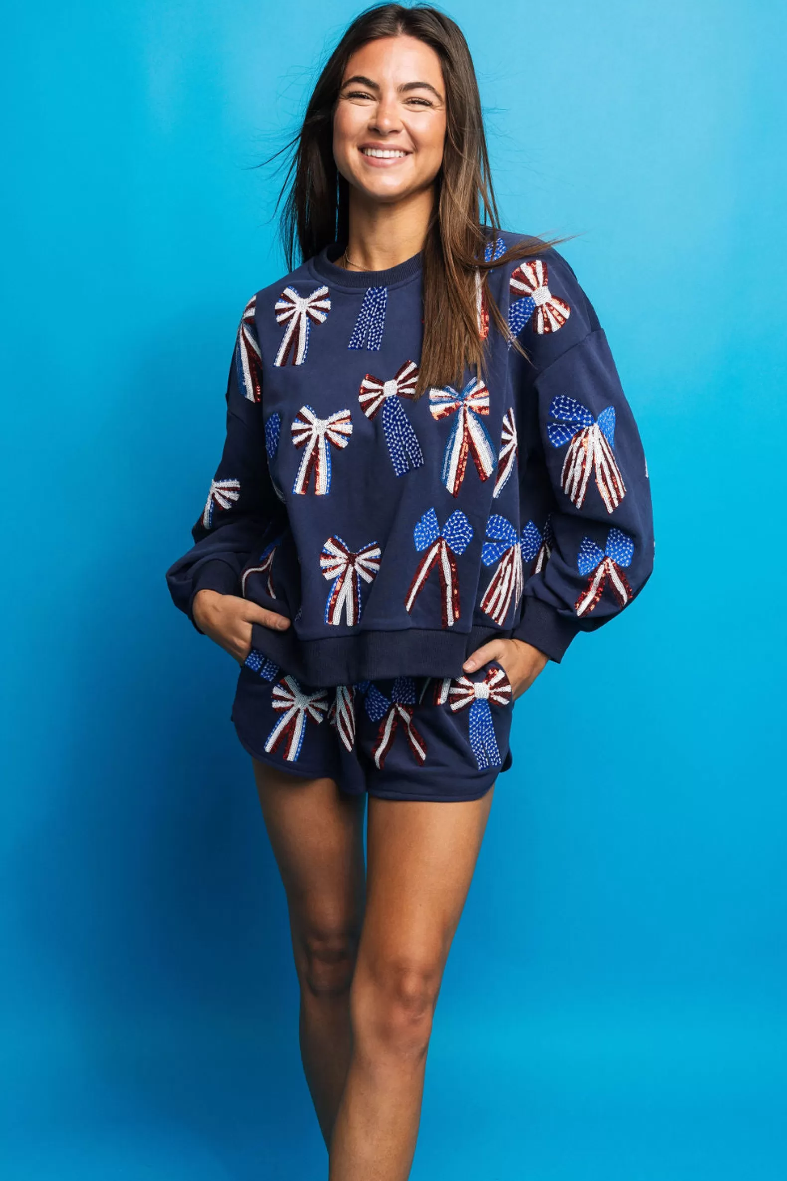Queen of Sparkles Shorts | Sets<, Red, White & Blue Bow Short Navy