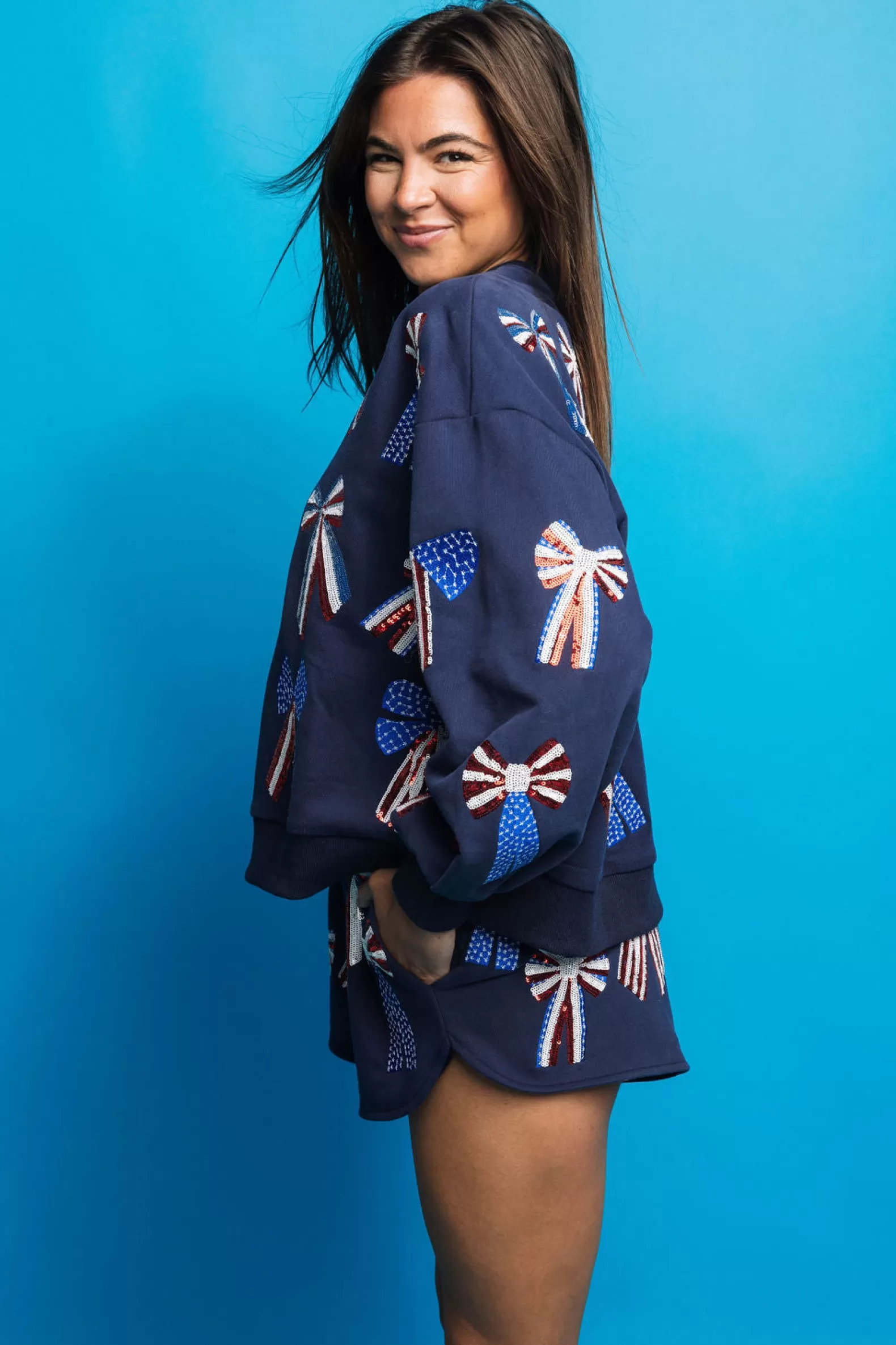 Queen of Sparkles Shorts | Sets<, Red, White & Blue Bow Short Navy