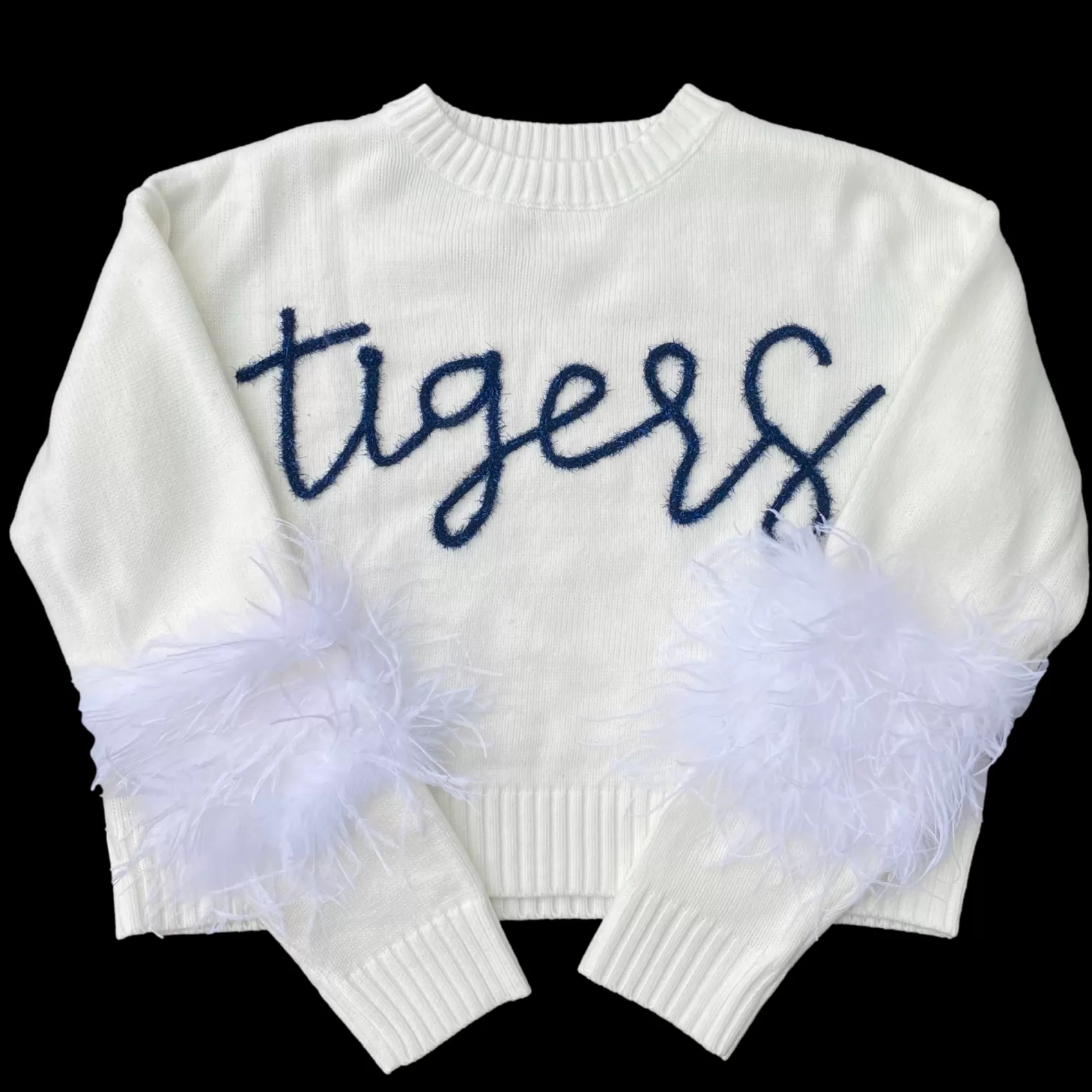 Queen of Sparkles Sweaters<Navy “Tigers” Feather Sleeve Sweater