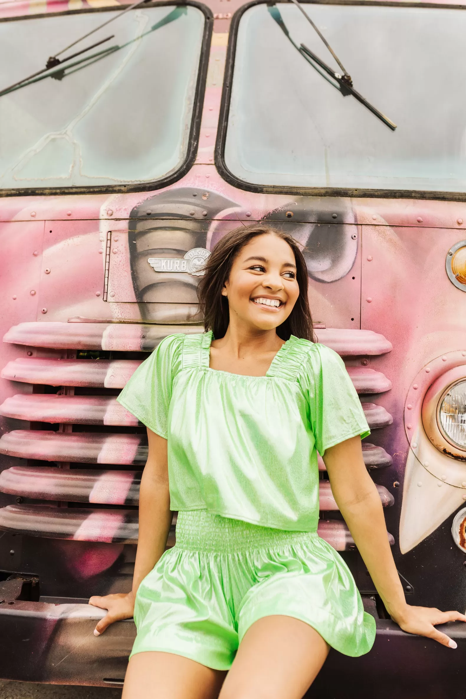Queen of Sparkles Tops<Neon Green Holo Stripe Flutter Top