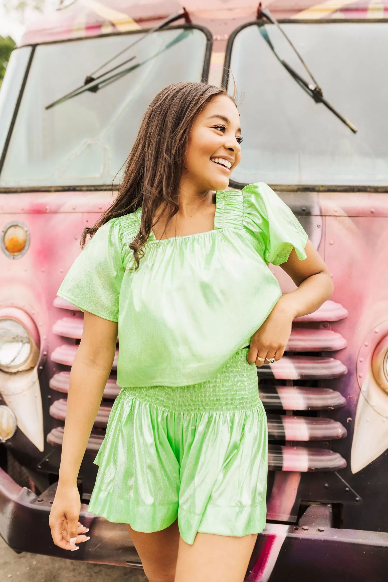 Queen of Sparkles Shorts<Neon Green Holo Stripe Swing Shorts