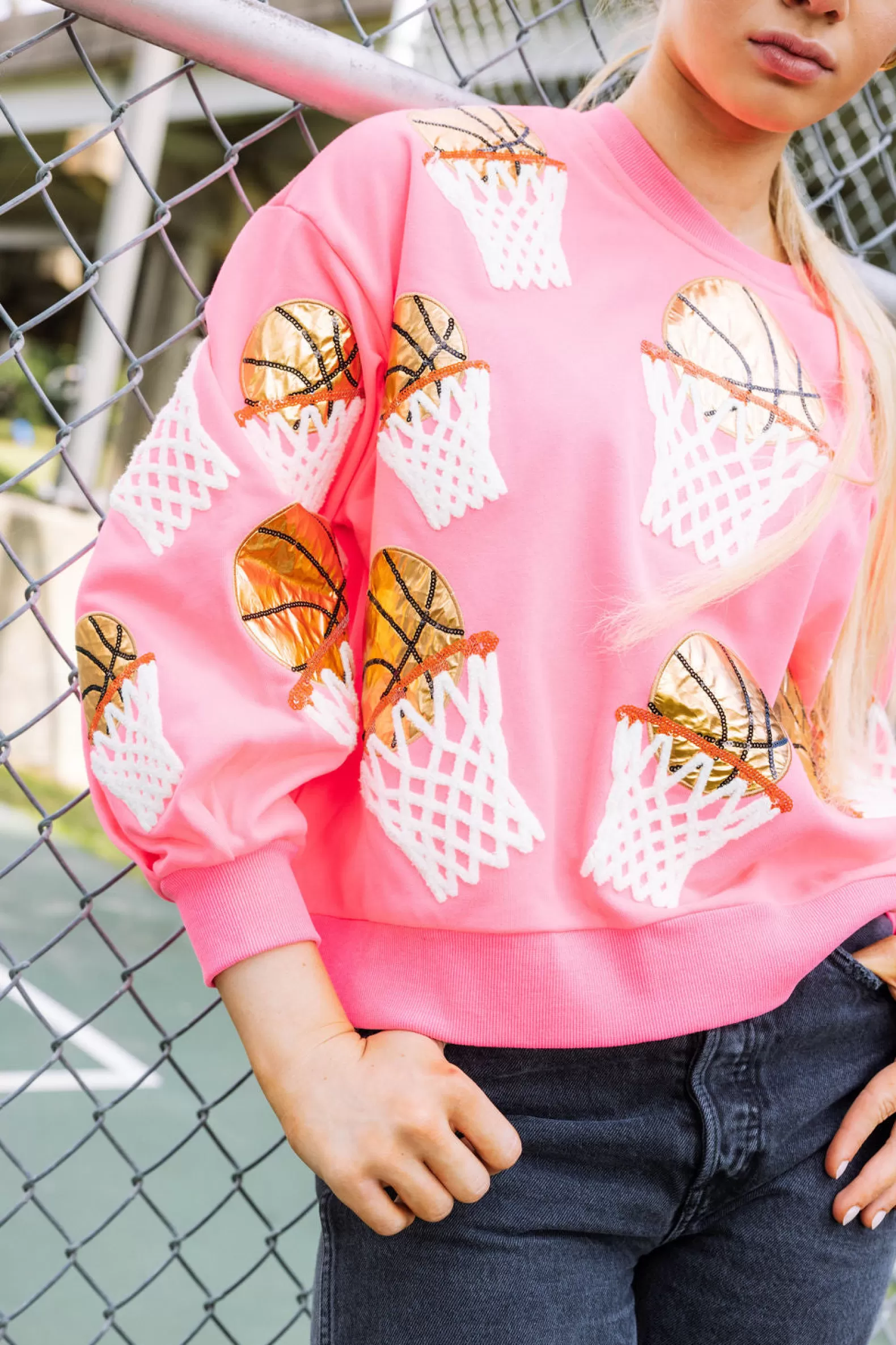 Queen of Sparkles Sweatshirts<Basketball Hoop Sweatshirt Neon Pink