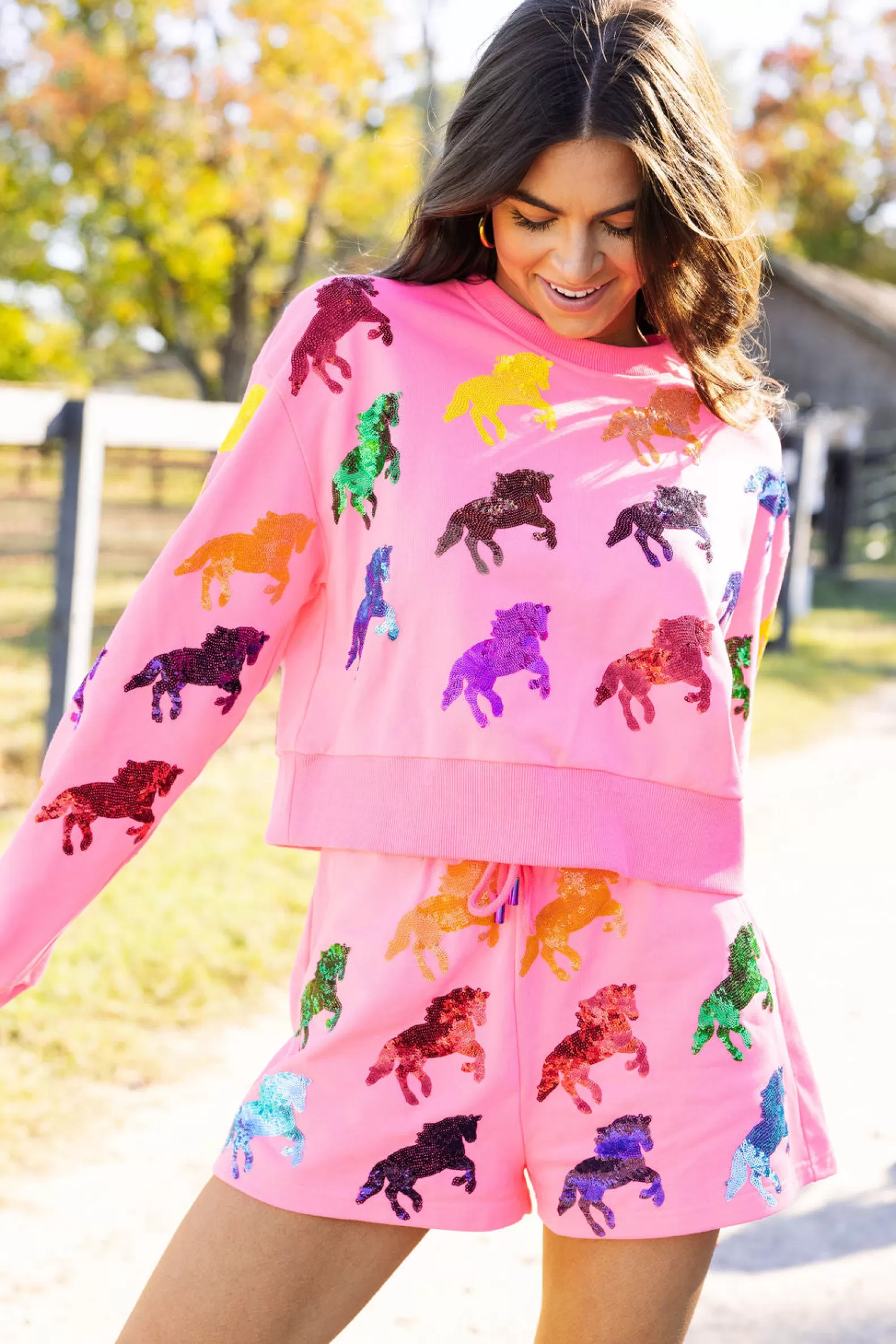 Queen of Sparkles Shorts | Sets<Multi Horse All Over Short Neon Pink