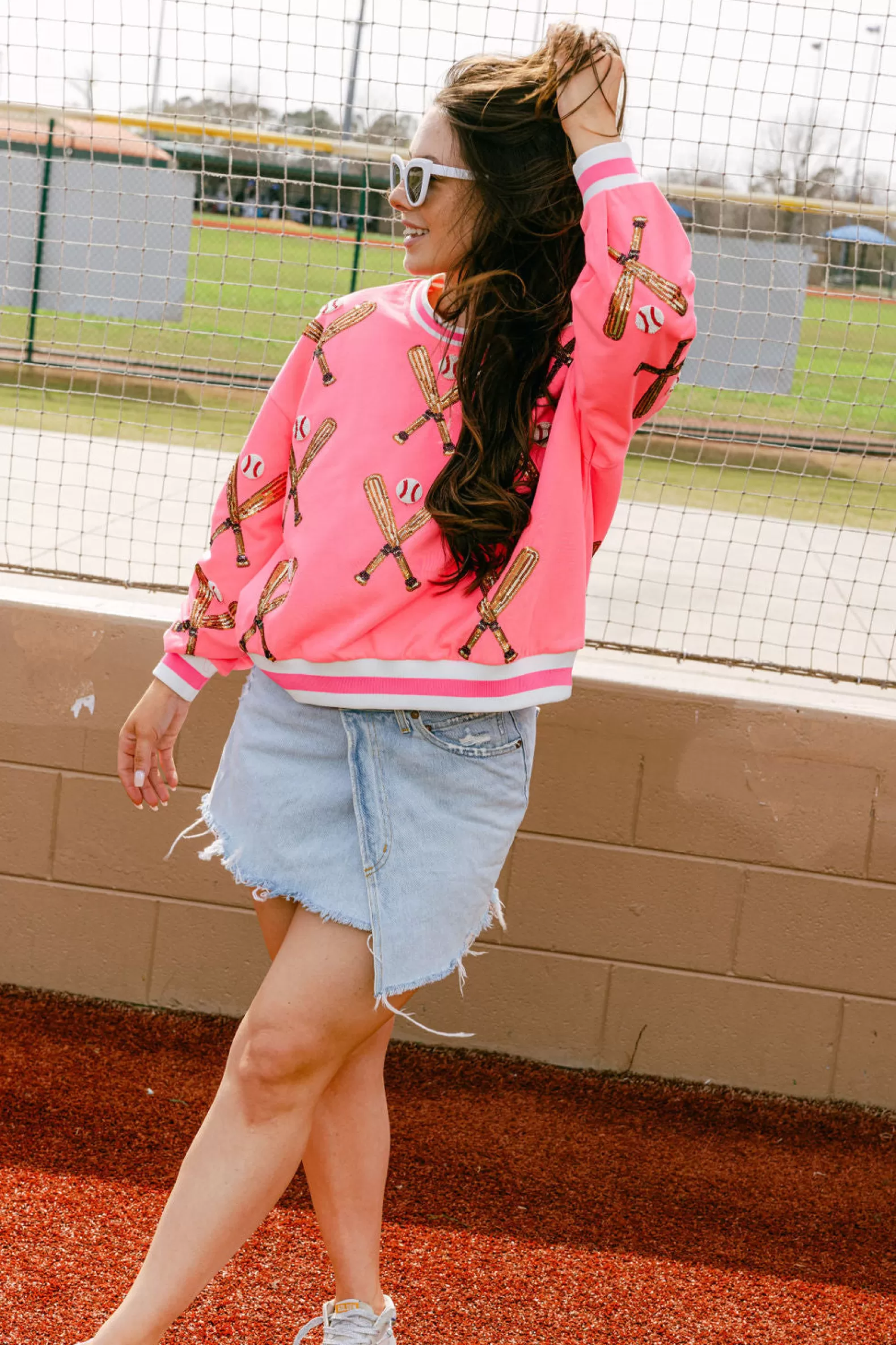 Queen of Sparkles Sweatshirts | Our Favorites<Scattered Baseball Bat Sweatshirt Neon Pink