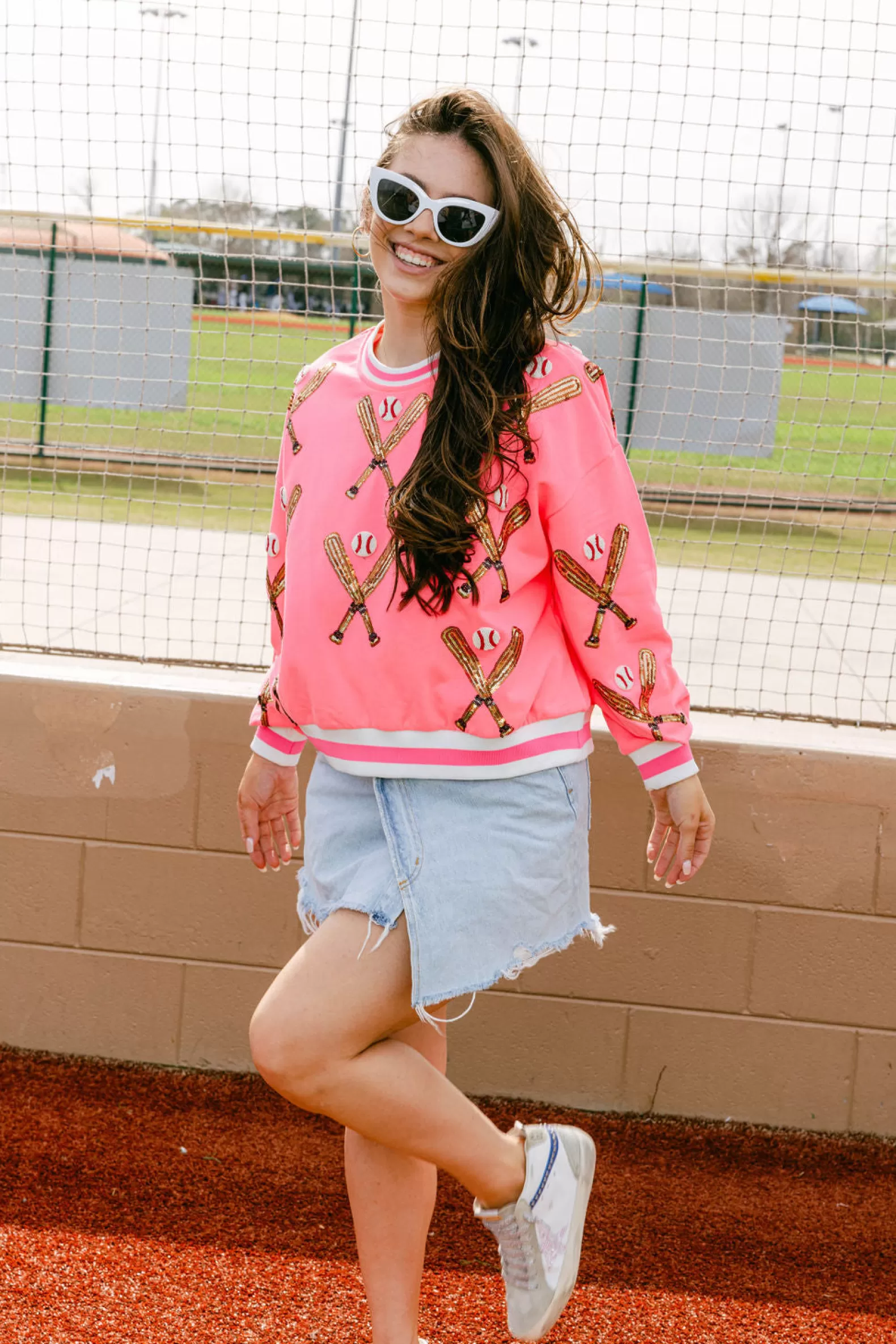 Queen of Sparkles Sweatshirts | Our Favorites<Scattered Baseball Bat Sweatshirt Neon Pink