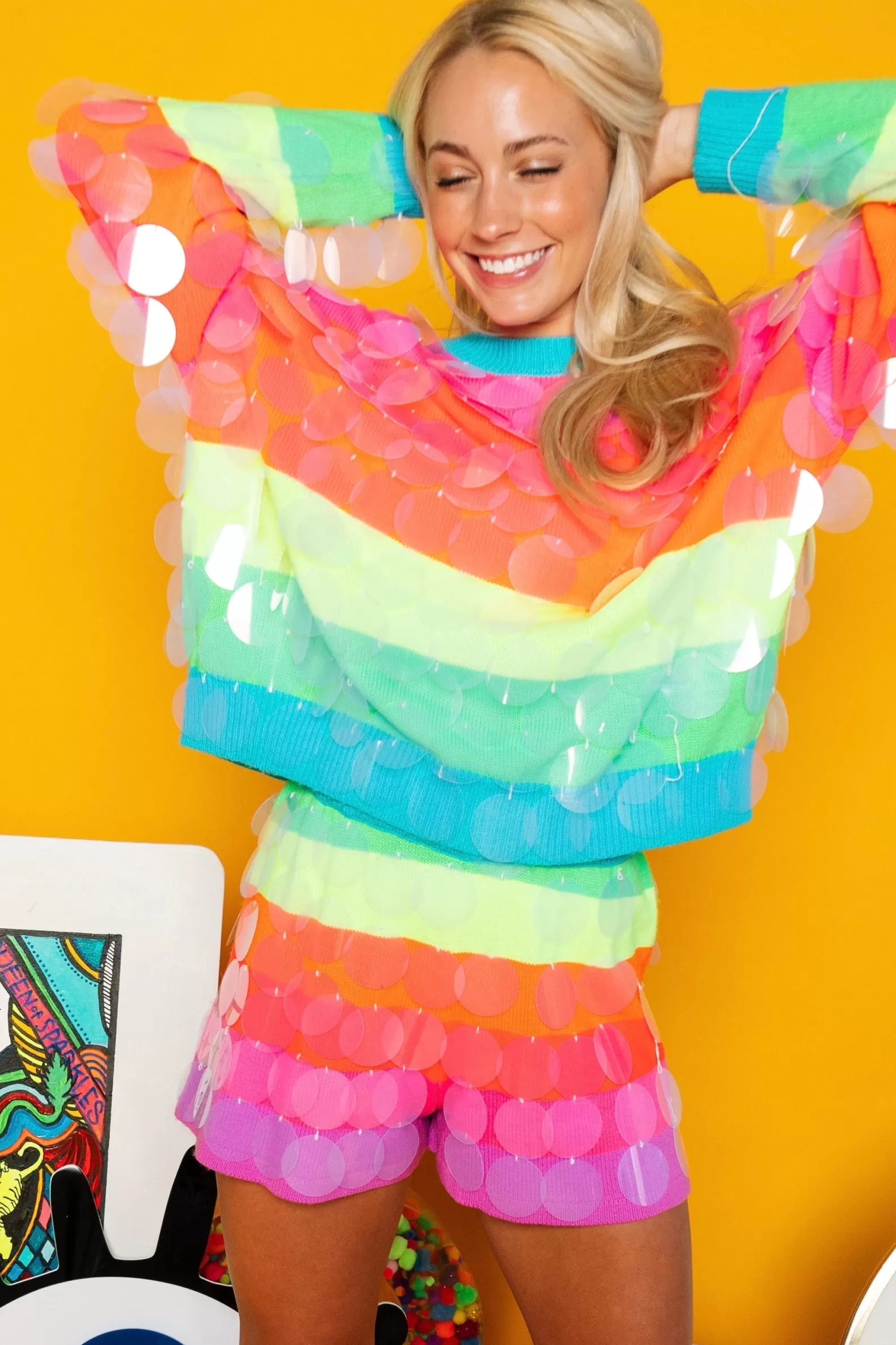 Queen of Sparkles Shorts<Neon Stripe Clear Sequin Short