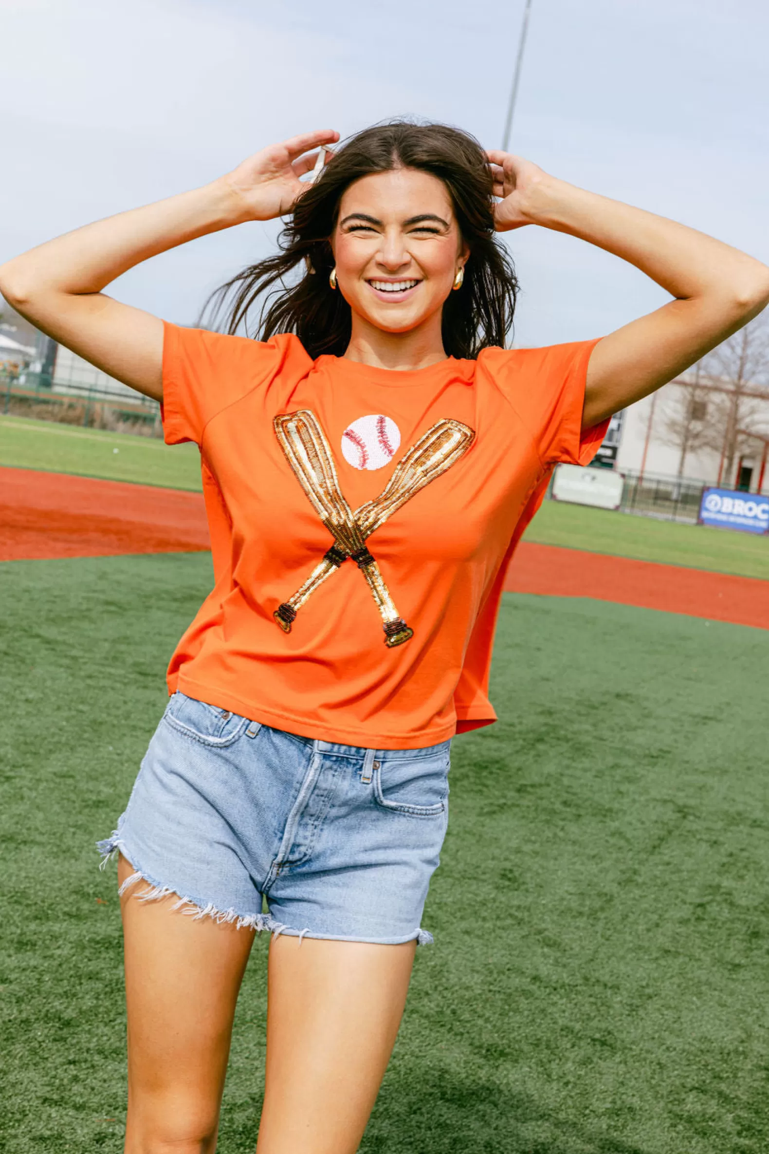 Queen of Sparkles Tees<& Gold Baseball Tee Orange