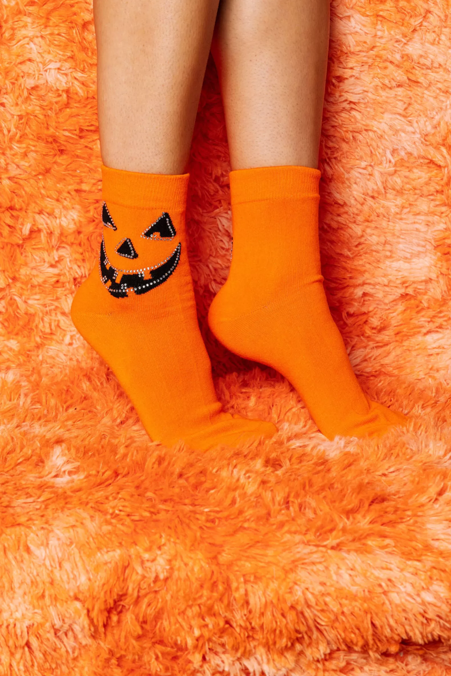 Queen of Sparkles Accessories<Pumpkin Rhinestone Socks Orange