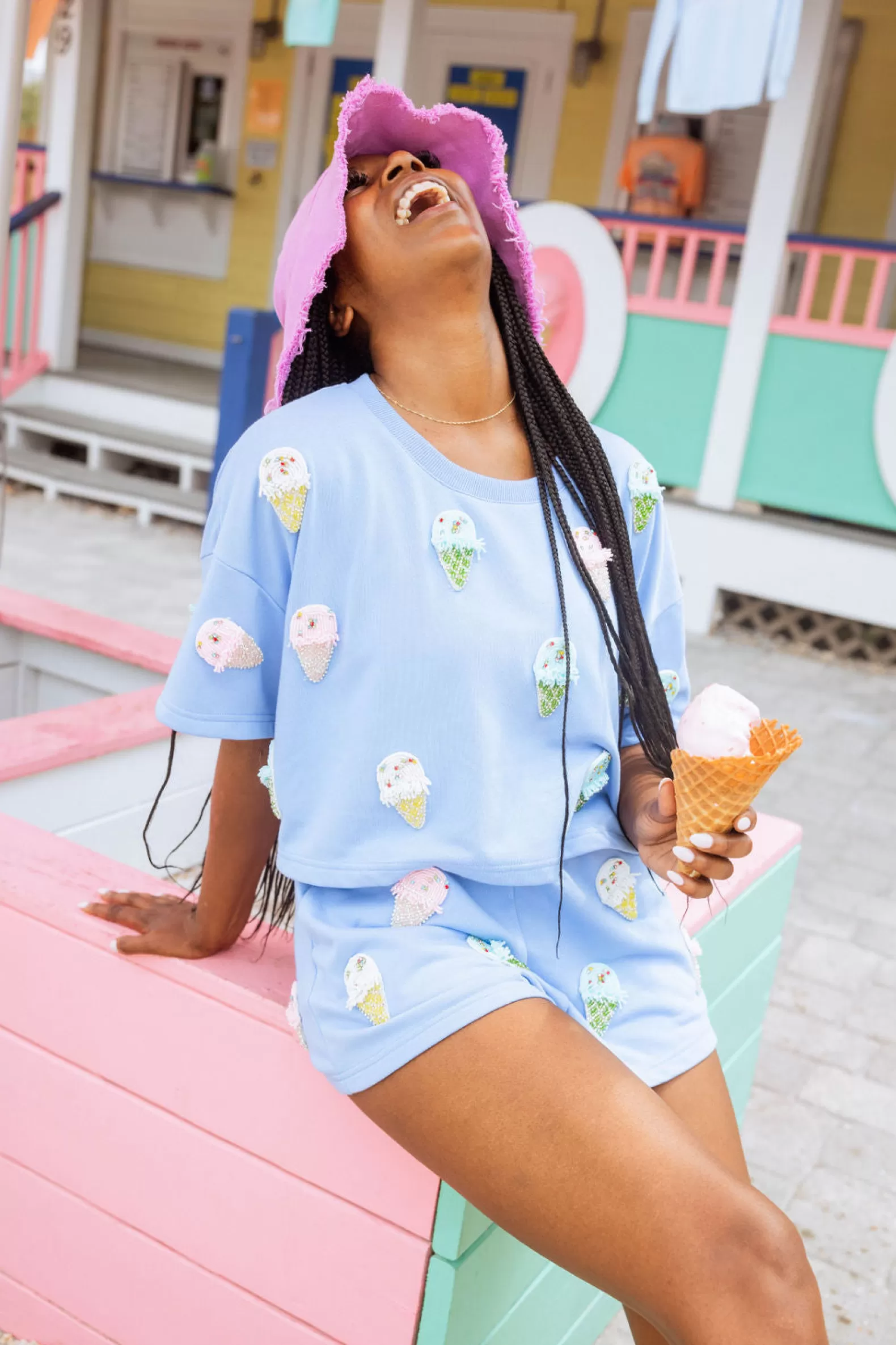 Queen of Sparkles Shorts | Sets<Beaded Ice Cream Short Periwinkle