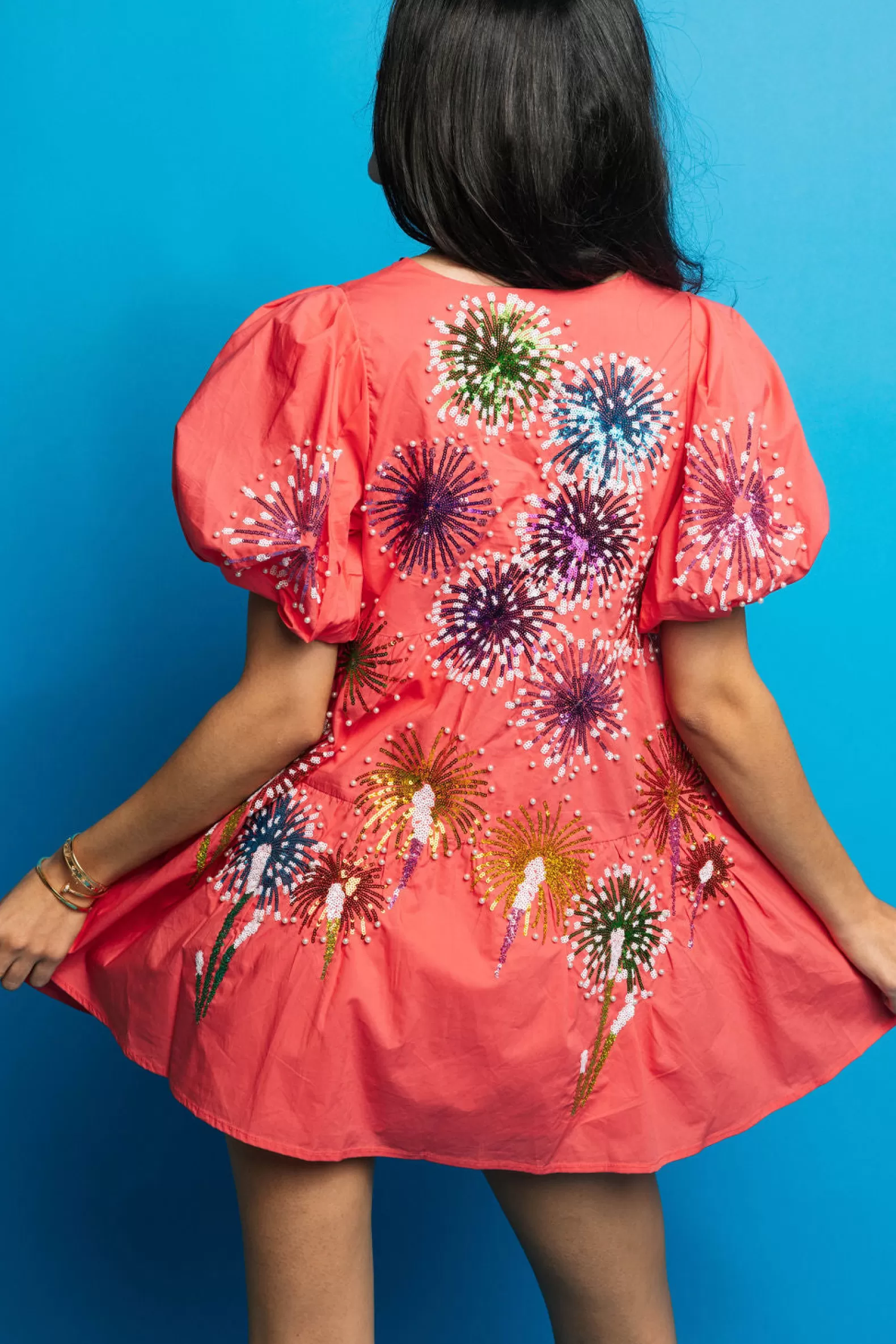 Queen of Sparkles Dresses<Firework Back Poof Sleeve Dress Pink