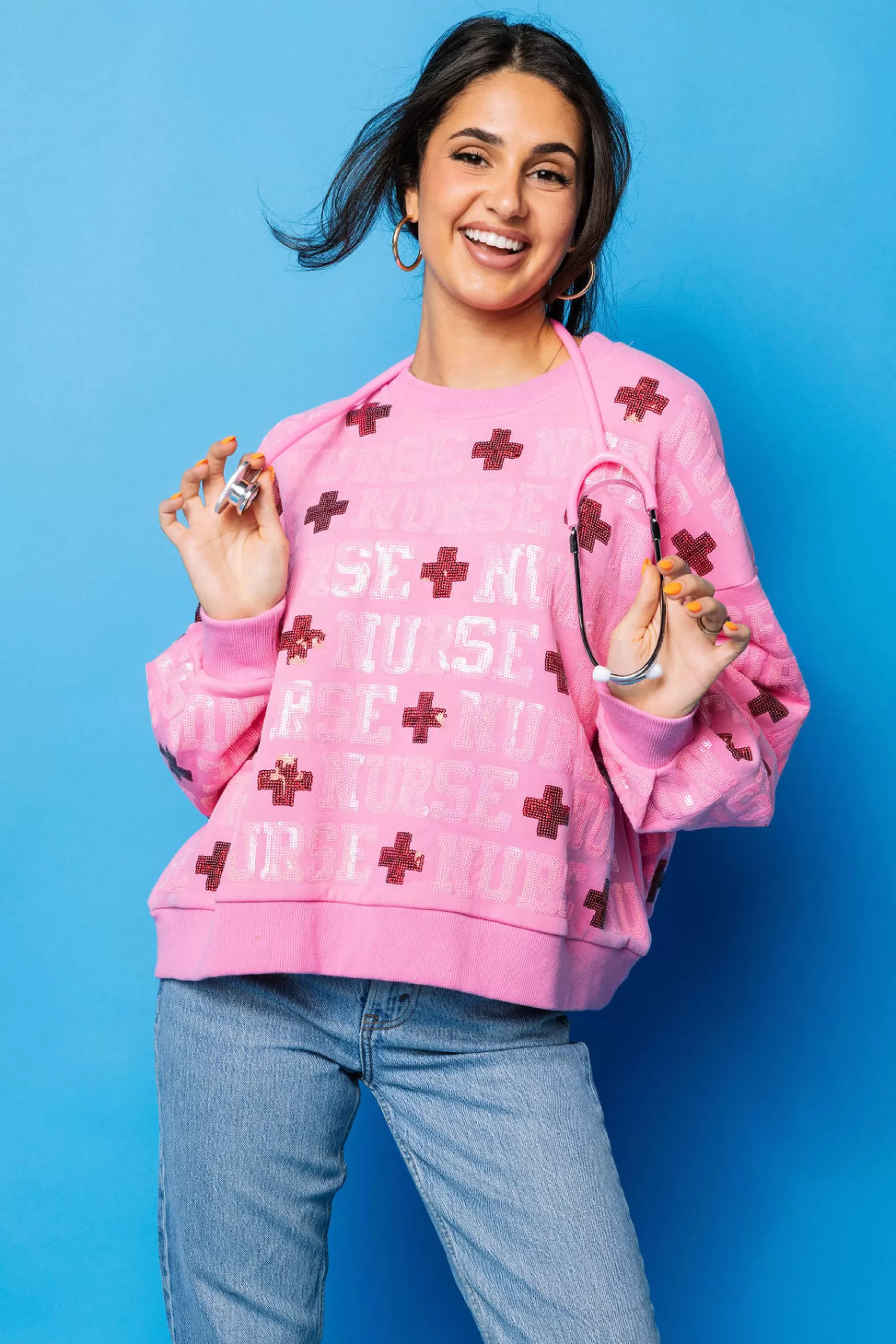 Queen of Sparkles Sweatshirts<'Nurse' All Over Sweatshirt Pink