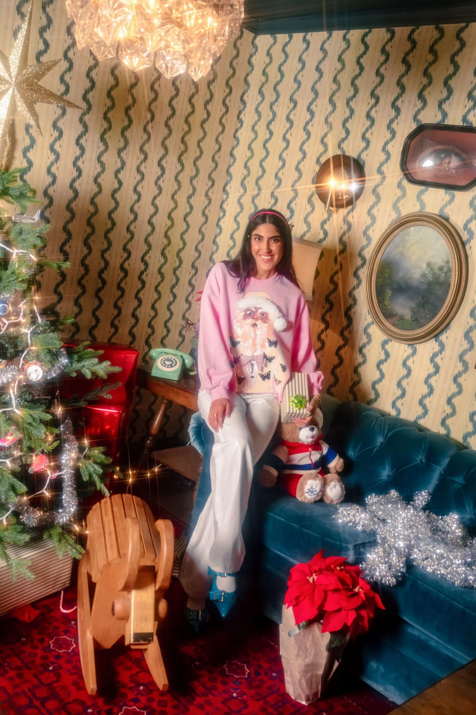 Queen of Sparkles Sweatshirts<Pink Santa Claus Butterfly Blazer Sweatshirt
