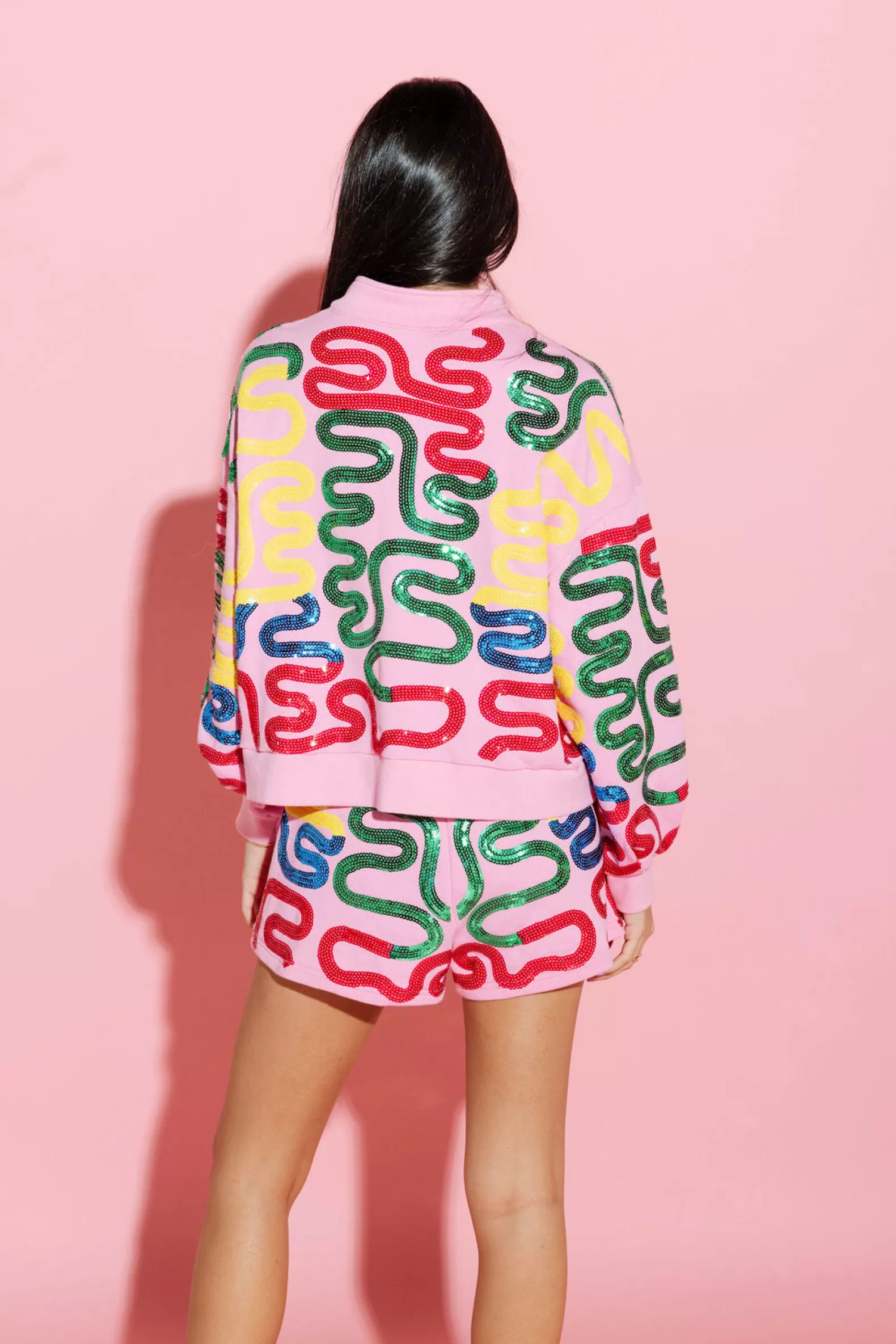 Queen of Sparkles Shorts | Sets<Squiggle Henley Shorts Pink