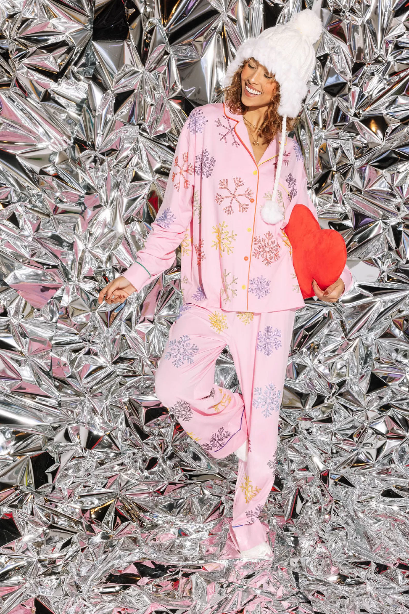 Queen of Sparkles Pajamas<With Rainbow Snowflakes Pajama Pants Pink