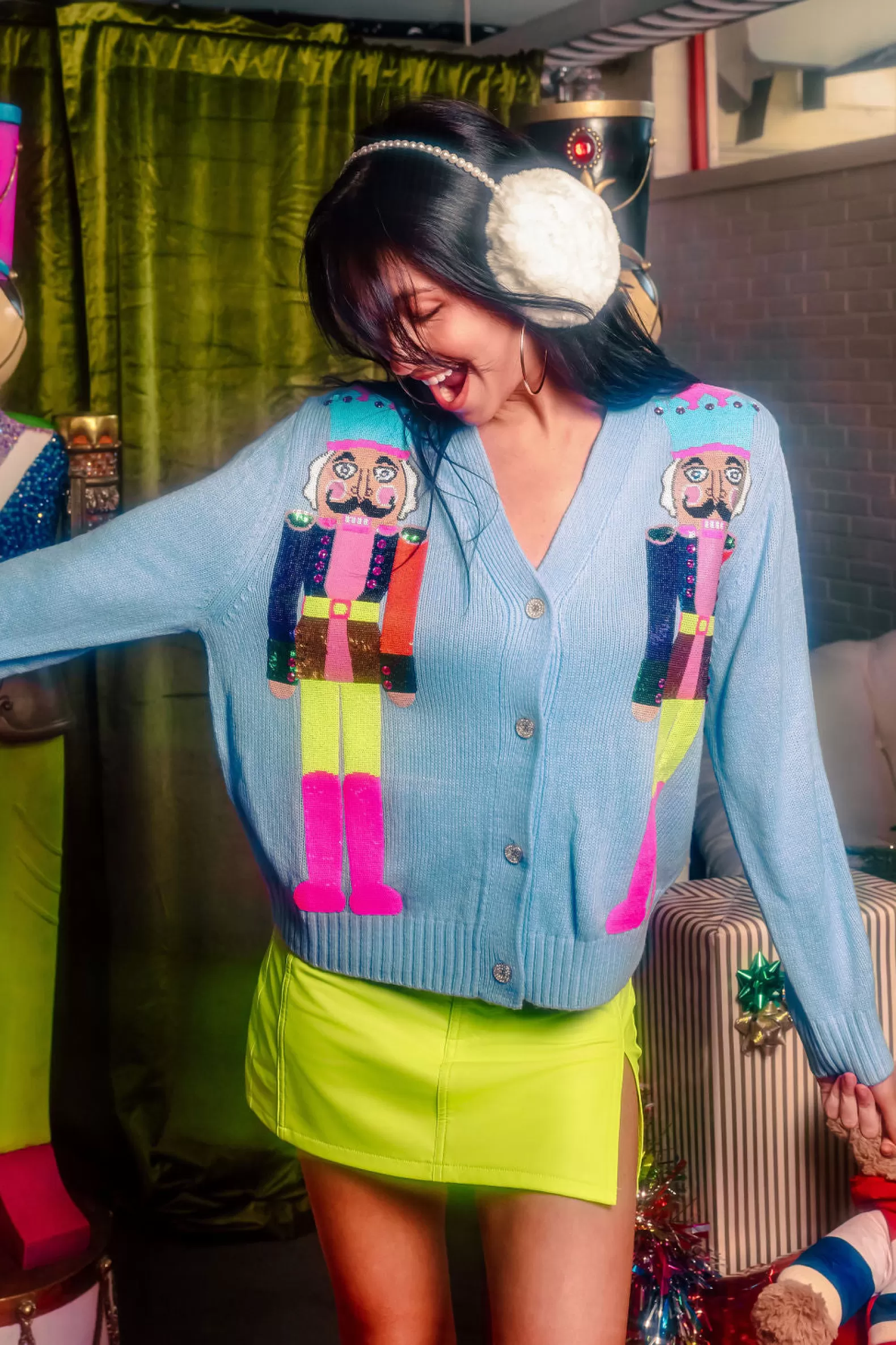 Queen of Sparkles Sweaters | Sets<& Neon Nutcracker Cardigan Powder Blue