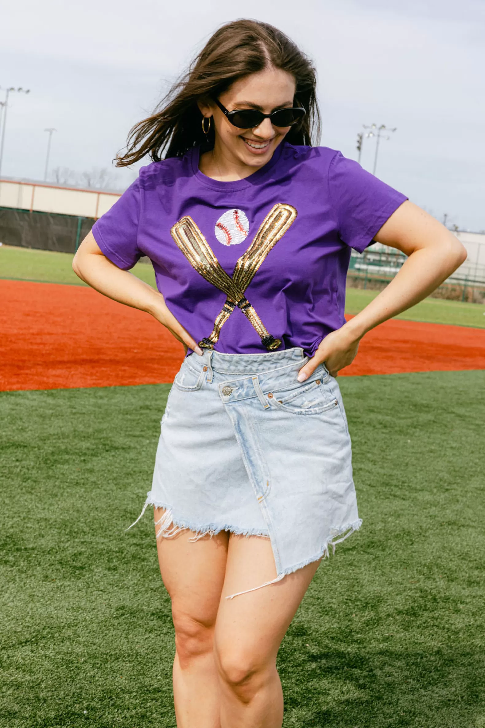 Queen of Sparkles Tees<& Gold Baseball Tee Purple