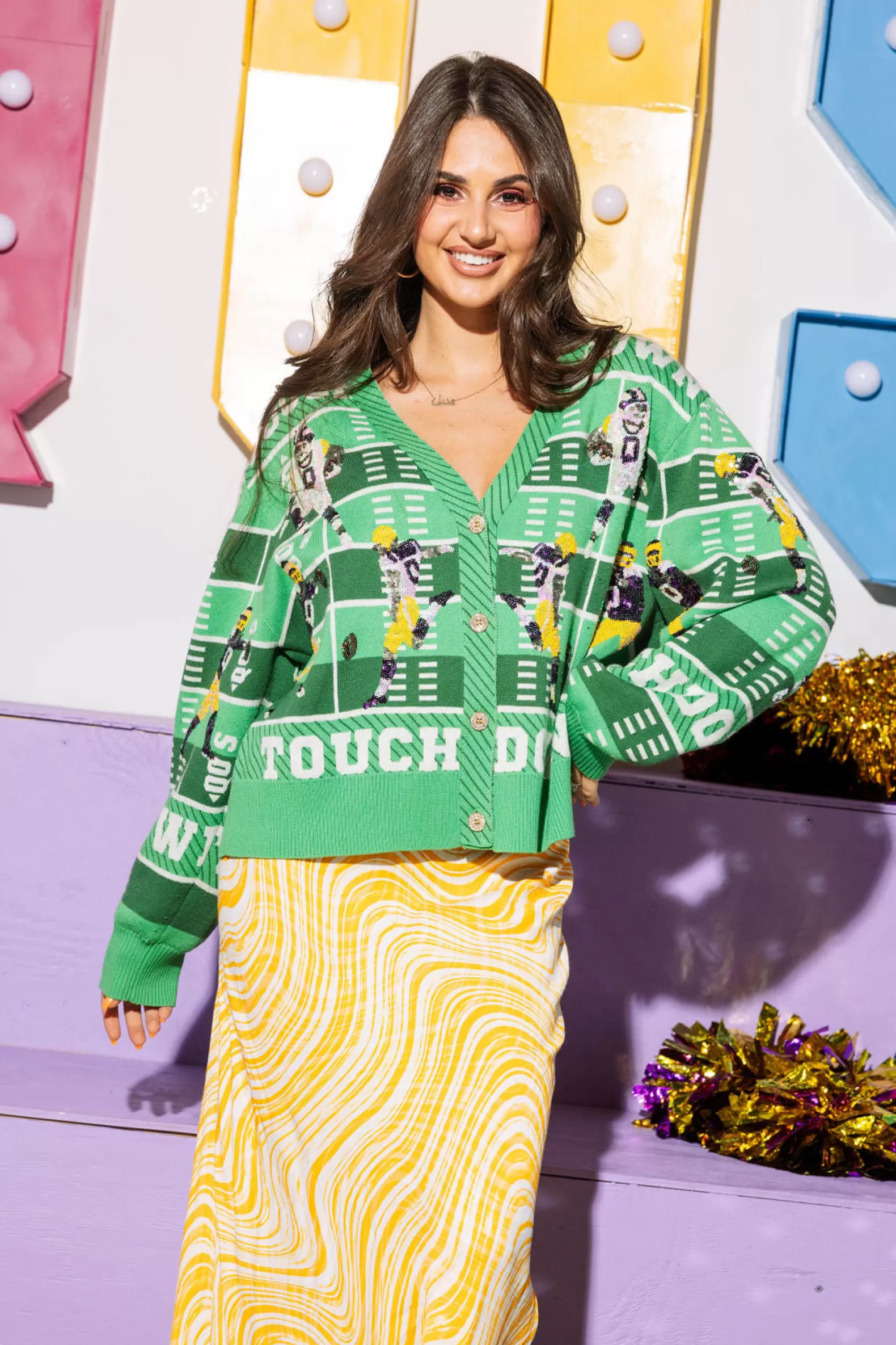 Queen of Sparkles Sweaters<Touchdown Cardigan Purple & Gold