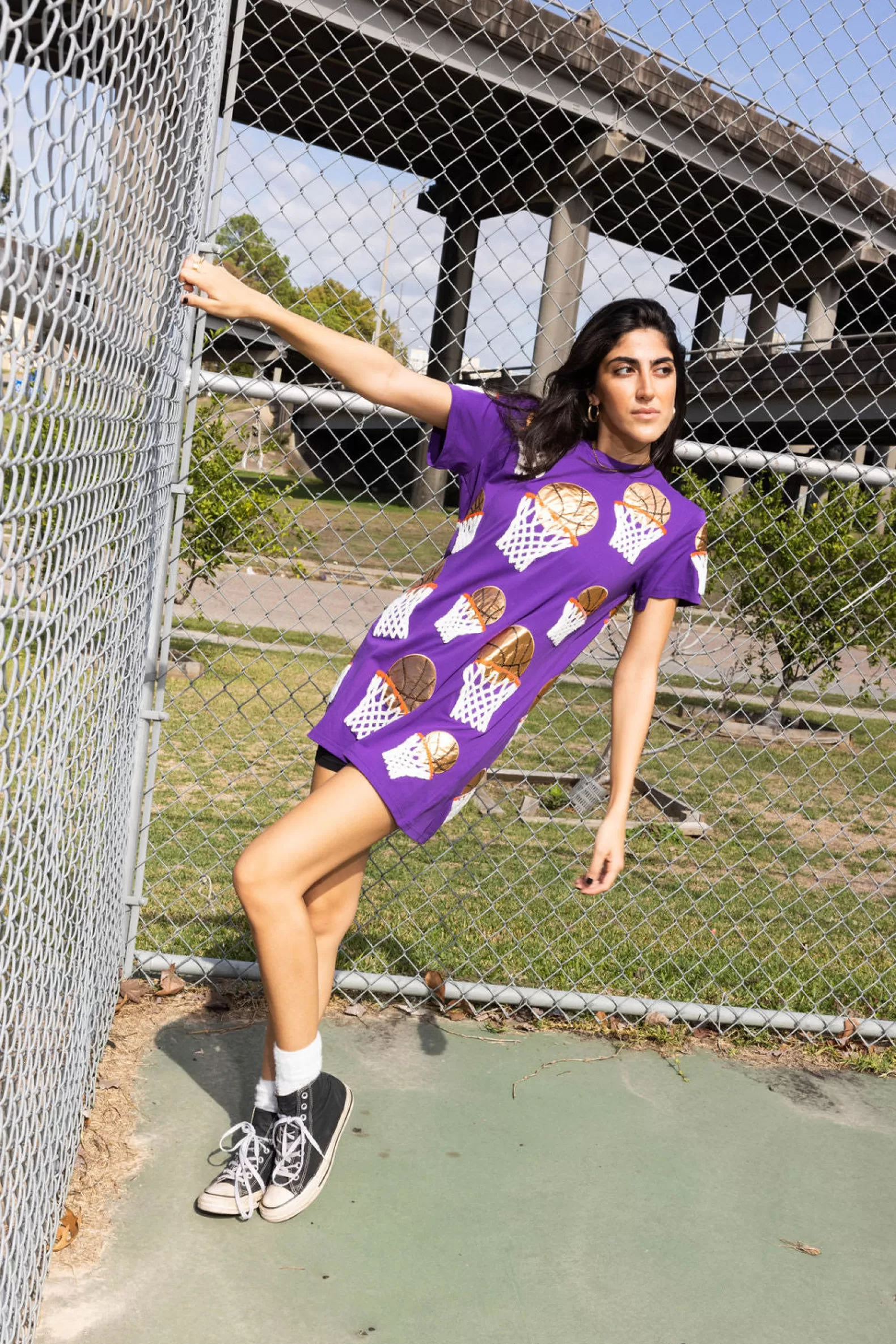 Queen of Sparkles Dresses<Basketball Hoop Tee Dress Purple
