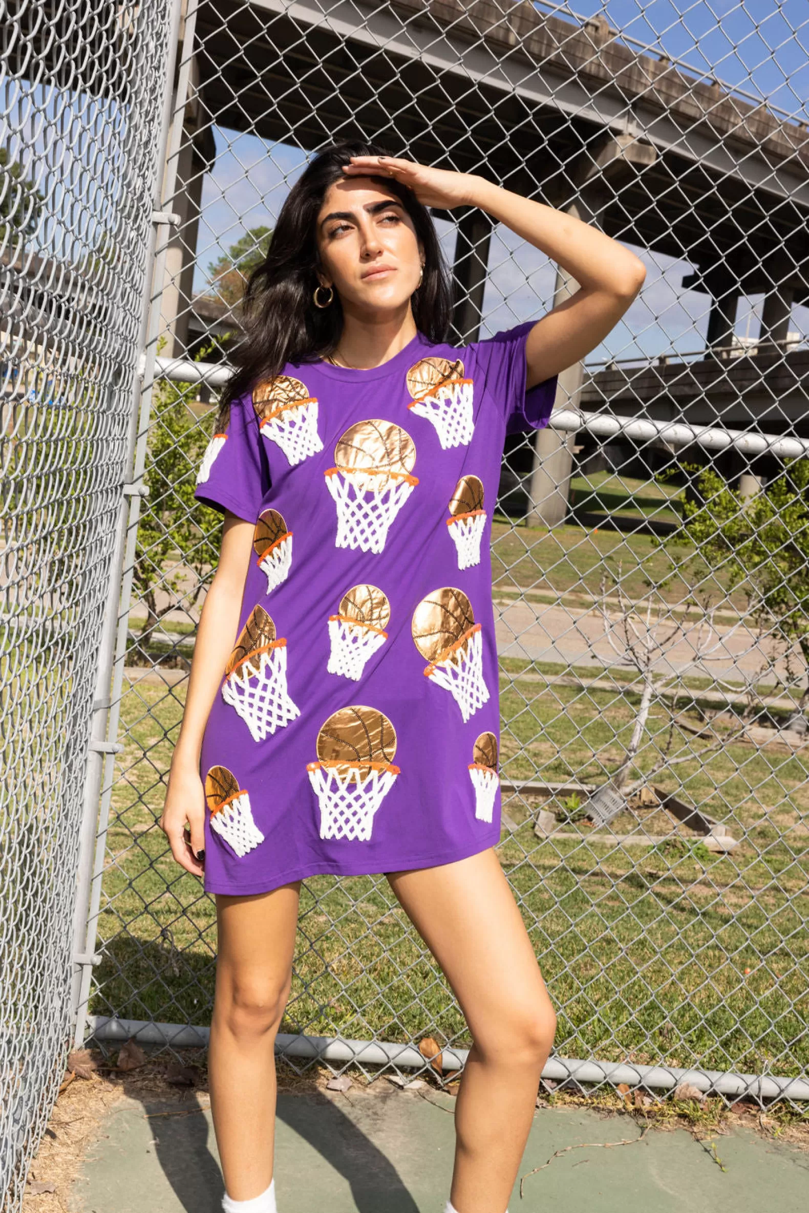 Queen of Sparkles Dresses<Basketball Hoop Tee Dress Purple