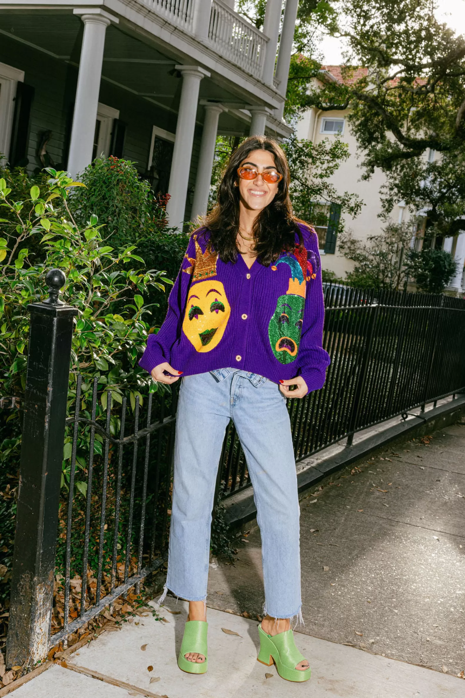 Queen of Sparkles Sweaters<Mardi Gras Mask Cardigan Purple