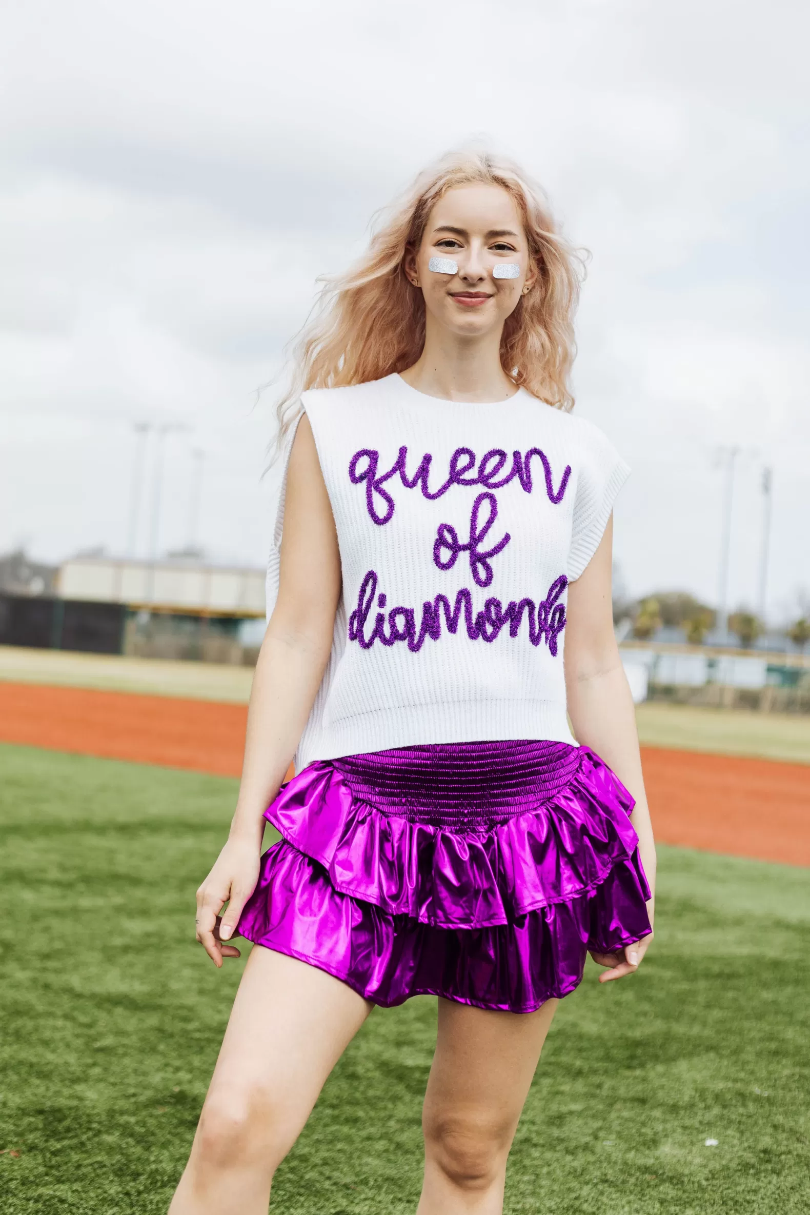 Queen of Sparkles Skirts<Purple Metallic Smocked Ruffle Skort
