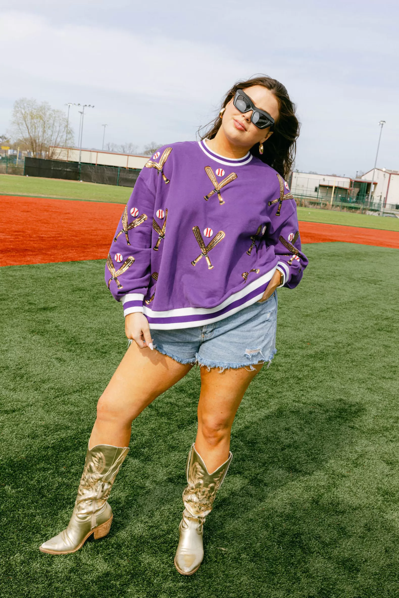 Queen of Sparkles Sweatshirts<Scattered Baseball Bat Sweatshirt Purple