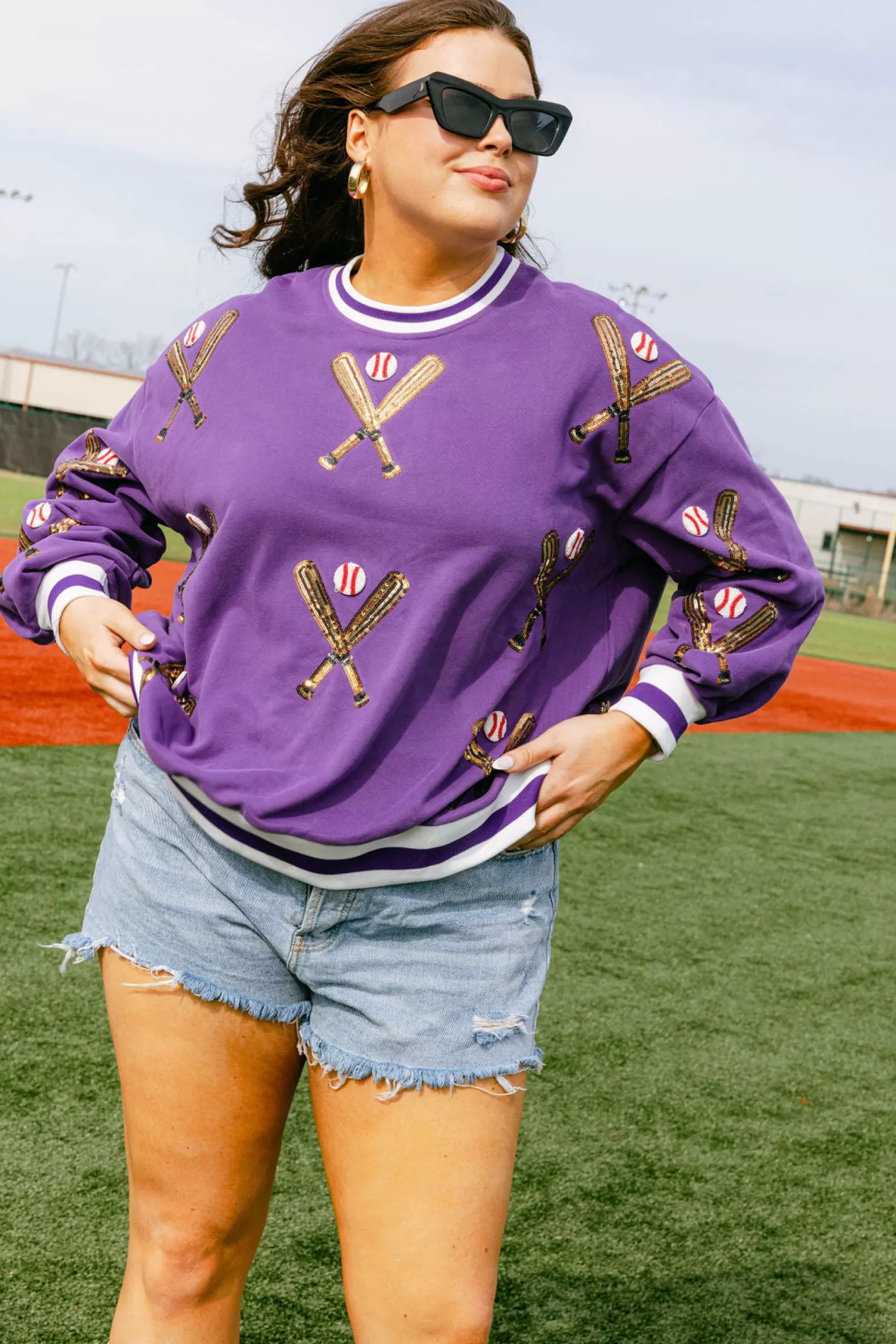 Queen of Sparkles Sweatshirts<Scattered Baseball Bat Sweatshirt Purple